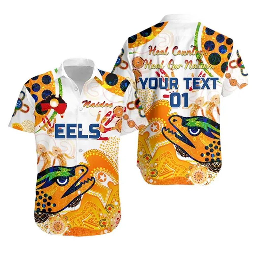 (Custom Personalised) Parramatta Hawaiian Shirt Eels Indigenous NAIDOC Heal Country! Heal Our Nation - White, Custom Text And Number - Vibe Hoodie Shop