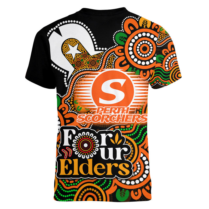 Perth Scorchers Cricket V-Neck T Shirt NAIDOC Torres Strait For Our Elders - Vibe Hoodie Shop