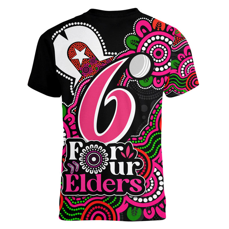 Sydney Sixers Cricket V-Neck T Shirt NAIDOC Torres Strait For Our Elders - Vibe Hoodie Shop