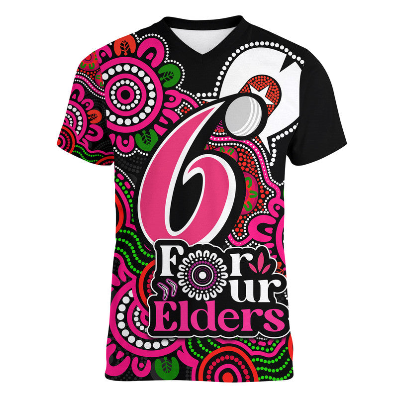 Sydney Sixers Cricket V-Neck T Shirt NAIDOC Torres Strait For Our Elders - Vibe Hoodie Shop