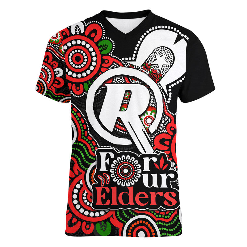 Melbourne Renegades Cricket V-Neck T Shirt NAIDOC Torres Strait For Our Elders - Vibe Hoodie Shop