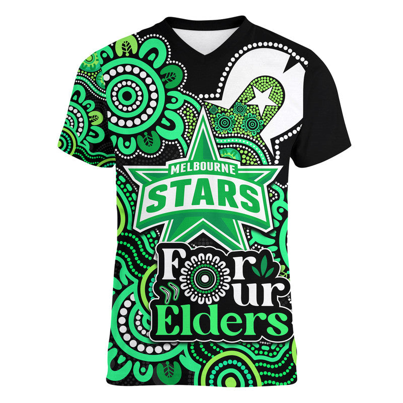 Melbourne Stars Cricket V-Neck T Shirt NAIDOC Torres Strait For Our Elders - Vibe Hoodie Shop