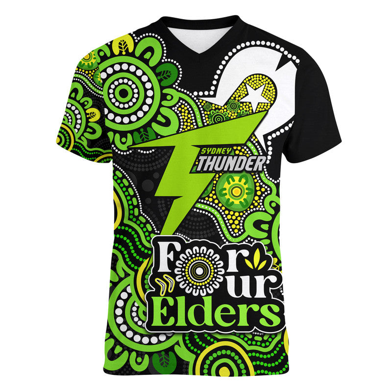 Sydney Thunder Cricket V-Neck T Shirt NAIDOC Torres Strait For Our Elders - Vibe Hoodie Shop