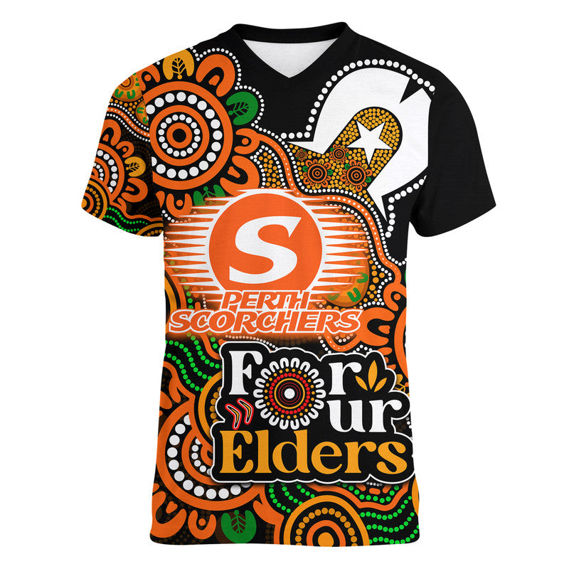 Perth Scorchers Cricket V-Neck T Shirt NAIDOC Torres Strait For Our Elders - Vibe Hoodie Shop