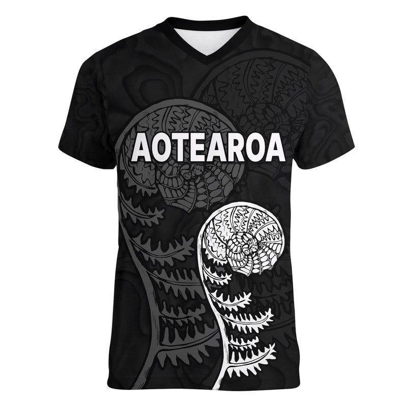 (Custom Personalised) Aotearoa Silver Fern V-Neck T Shirt - Vibe Hoodie Shop