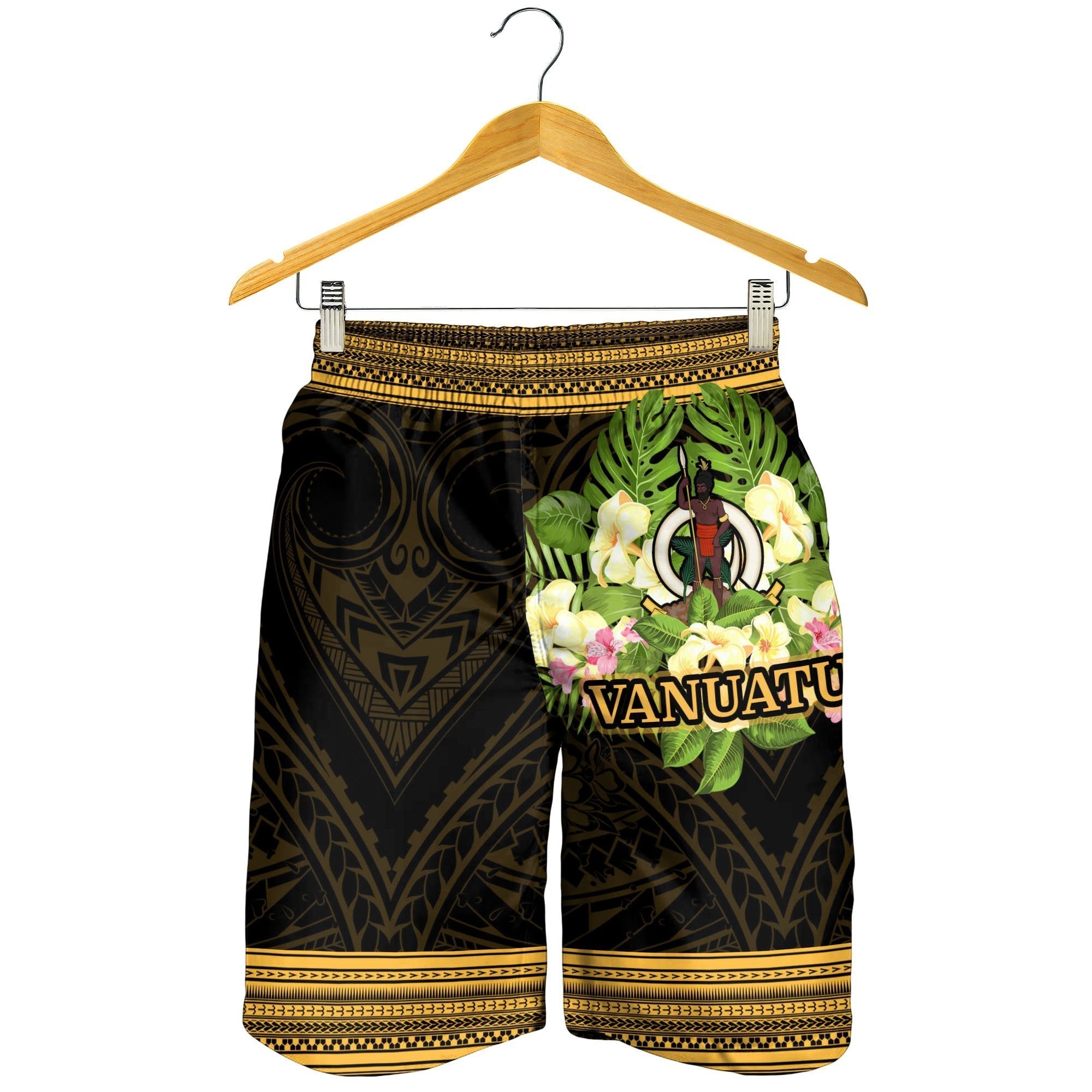 Vanuatu Men's Shorts - Polynesian Gold Patterns Collection - Vibe Hoodie Shop