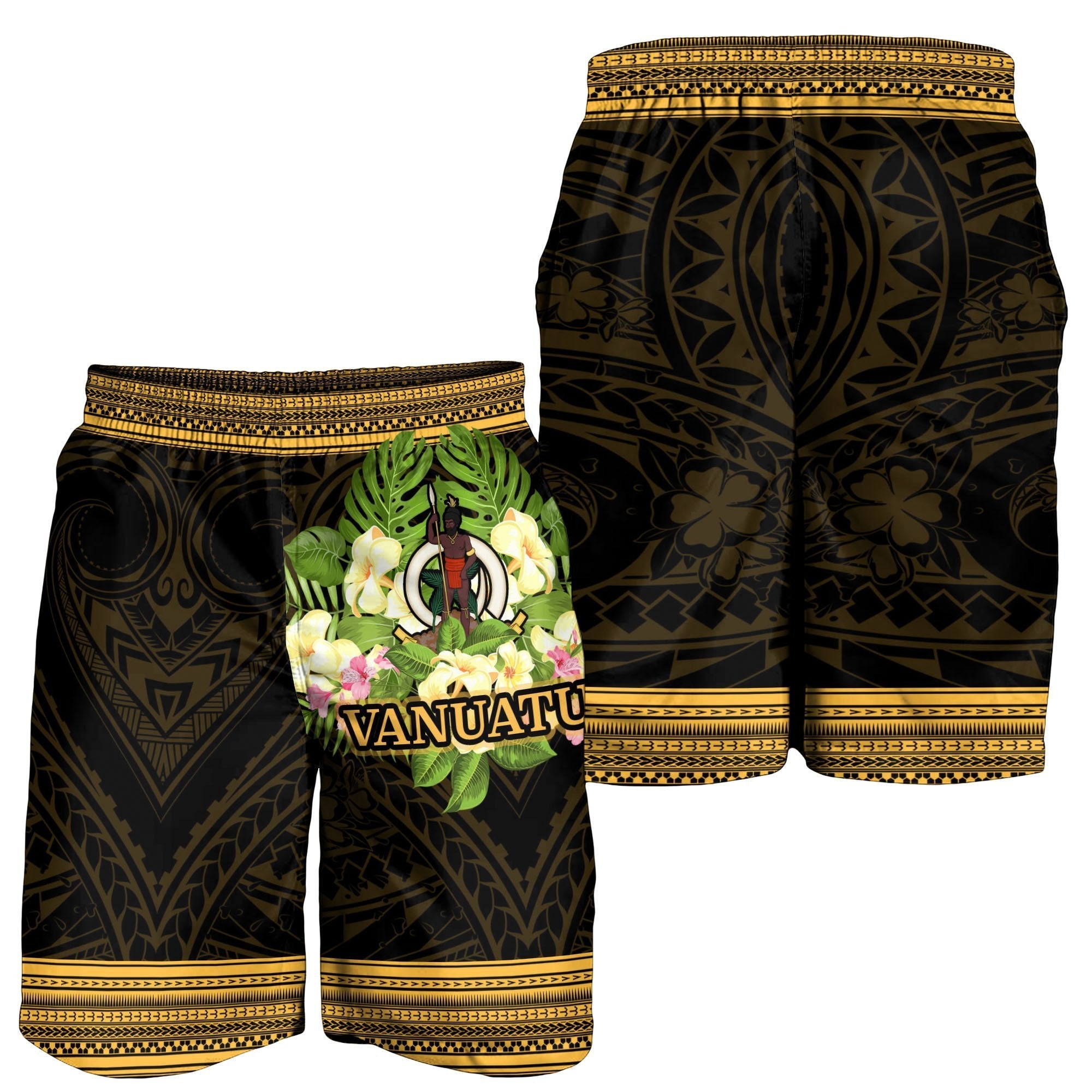 Vanuatu Men's Shorts - Polynesian Gold Patterns Collection - Vibe Hoodie Shop