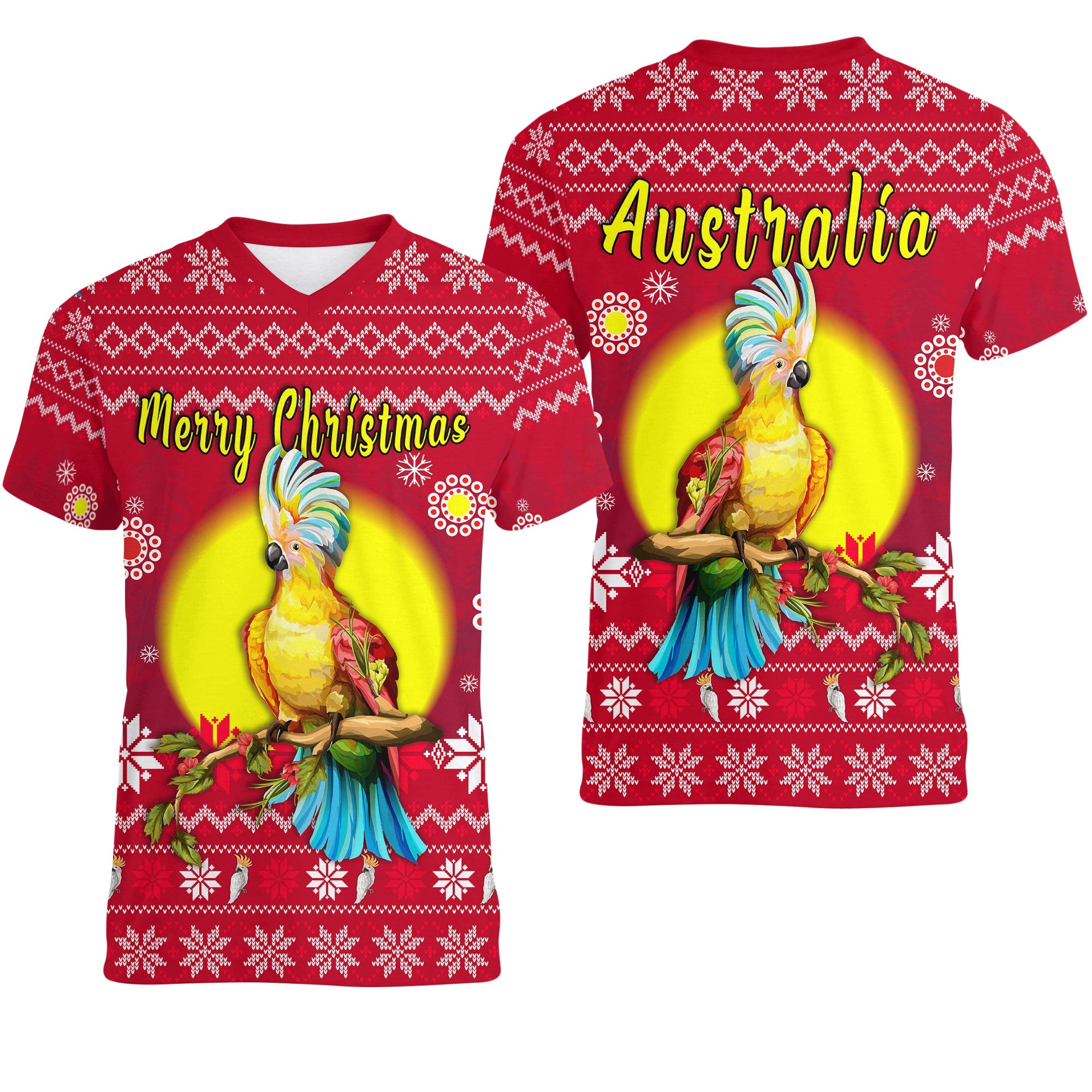 Australia Christmas V - Neck T shirt Be Loved Cockatoo - Vibe Hoodie Shop