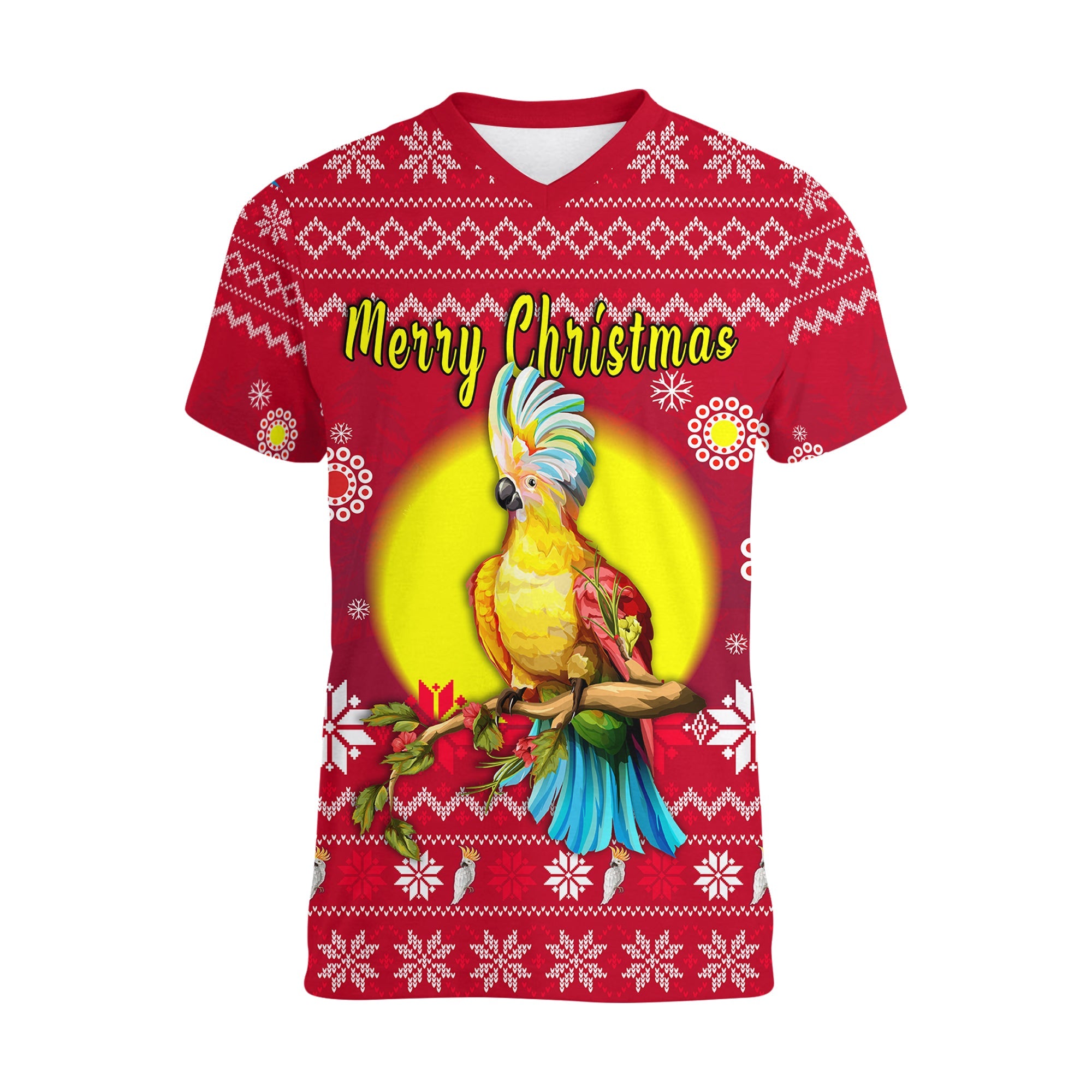 Australia Christmas V - Neck T shirt Be Loved Cockatoo - Vibe Hoodie Shop
