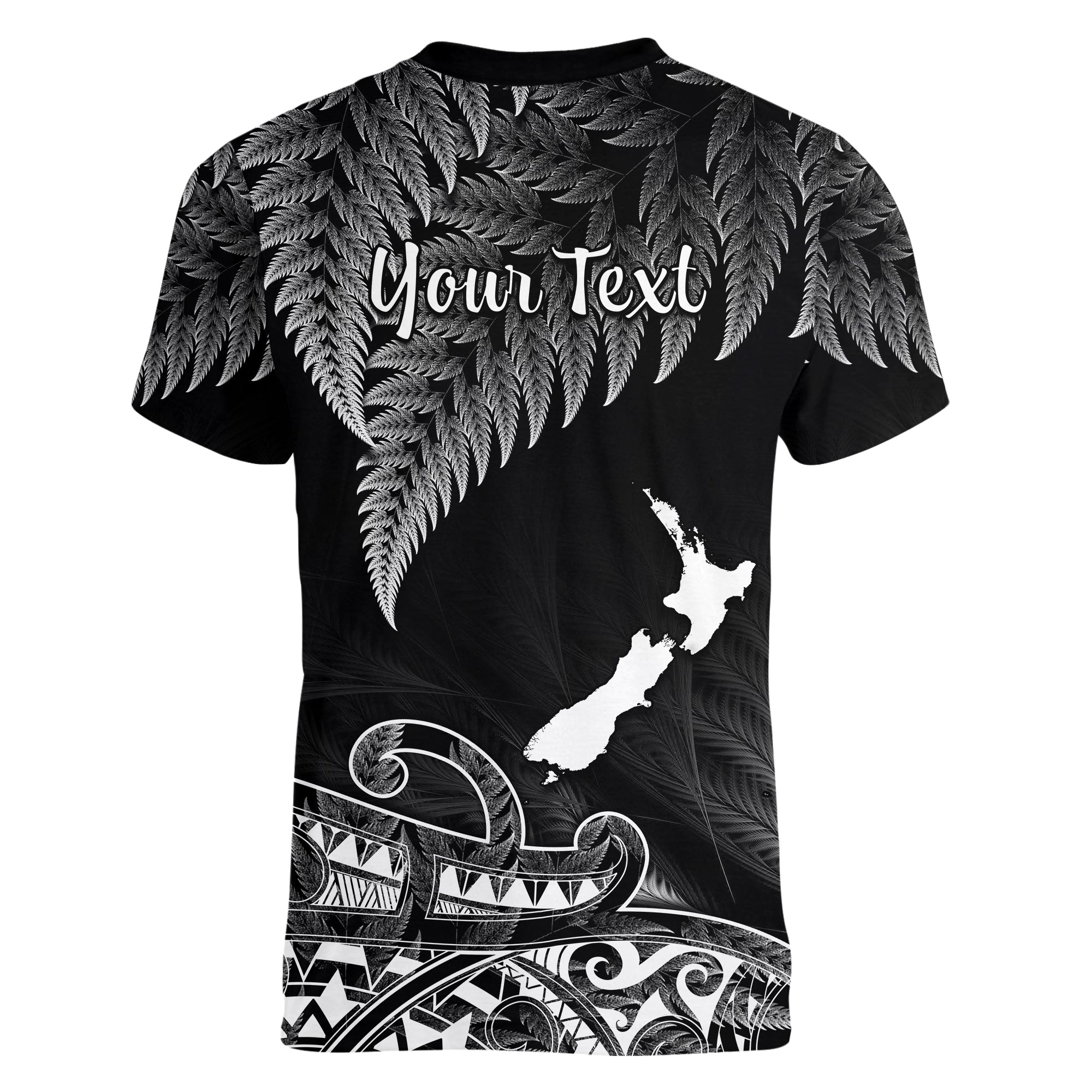 (Custom Personalised) New Zealand Silver Fern V-Neck T Shirt Aotearoa Map Maori - Vibe Hoodie Shop