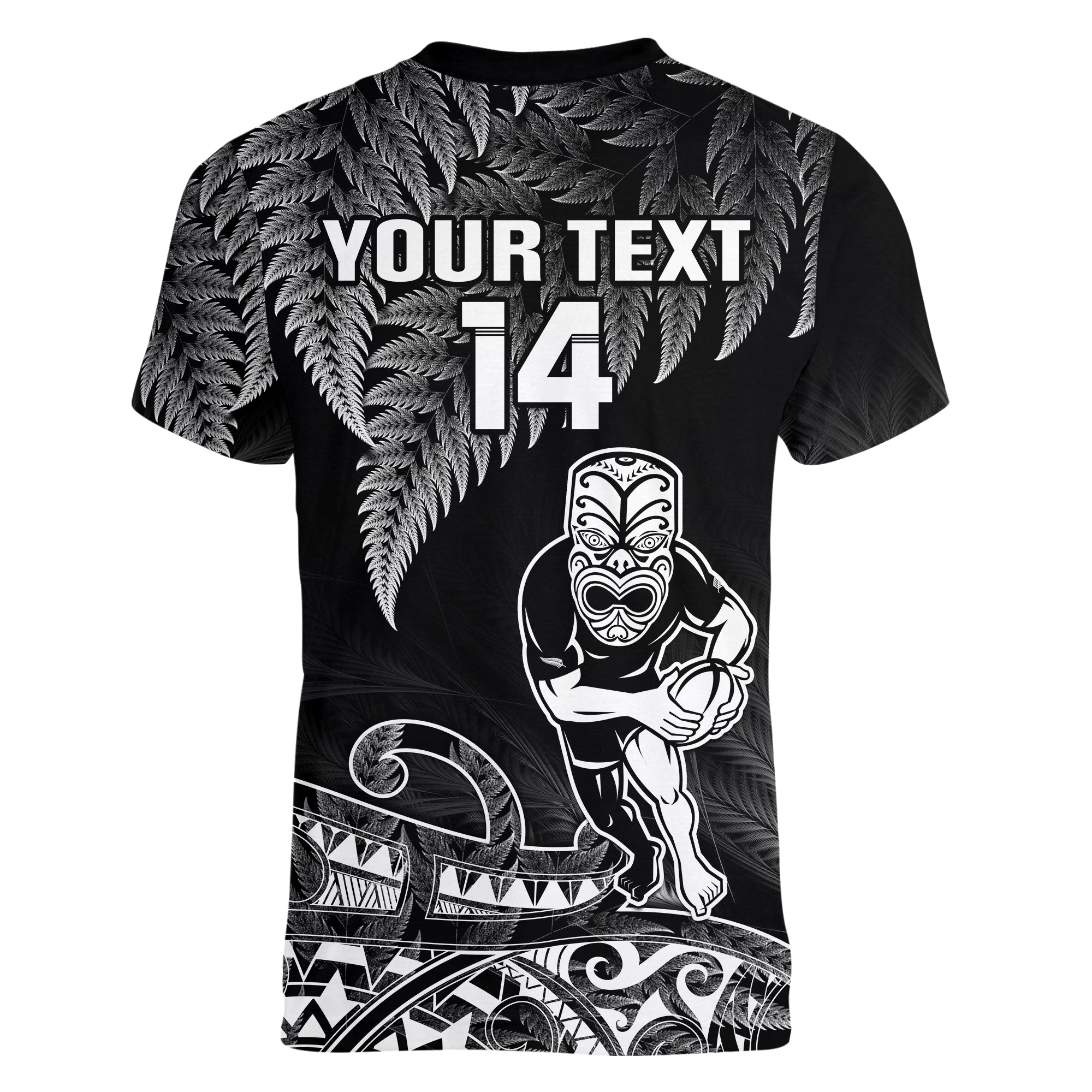 (Custom Text And Number) New Zealand Silver Fern Rugby V-Neck T Shirt All Black Koru Maori - Vibe Hoodie Shop