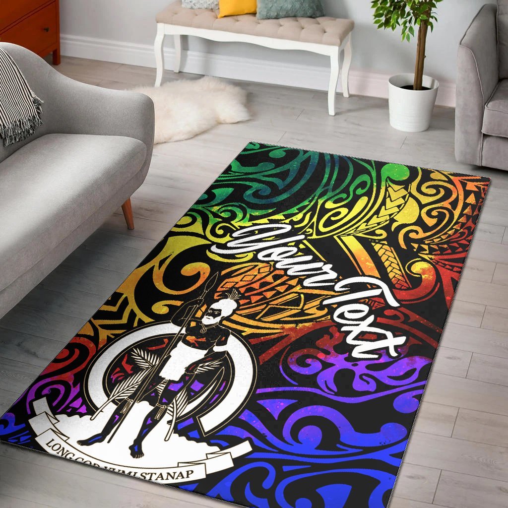 Vanuatu Custom Personalised Area Rug - Rainbow Polynesian Pattern - Vibe Hoodie Shop