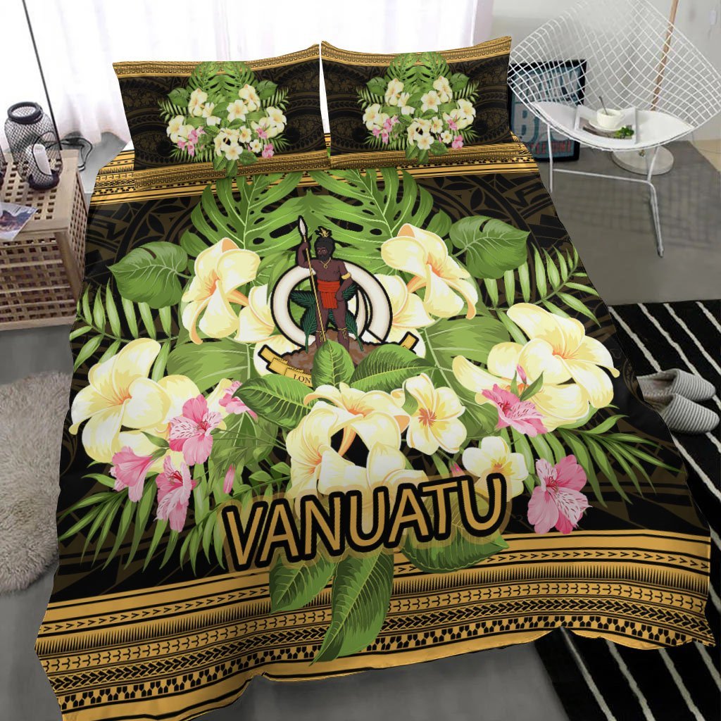 Vanuatu Bedding Set - Polynesian Gold Patterns Collection - Vibe Hoodie Shop