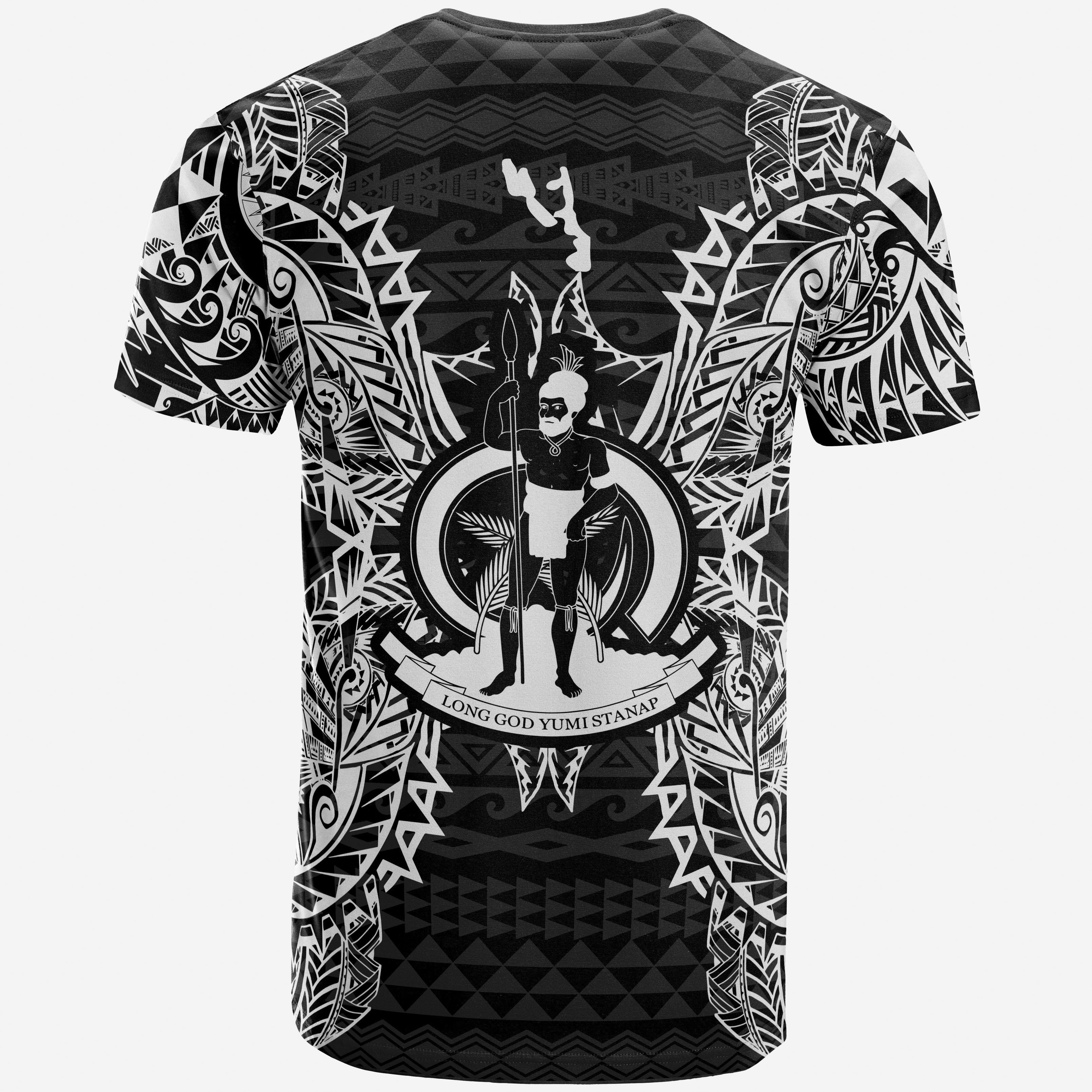 Vibe Hoodie Vanuatu All T shirt - Vanuatu Coat Of Arms Map Polynesian Tattoo White Black - Vibe Hoodie Shop