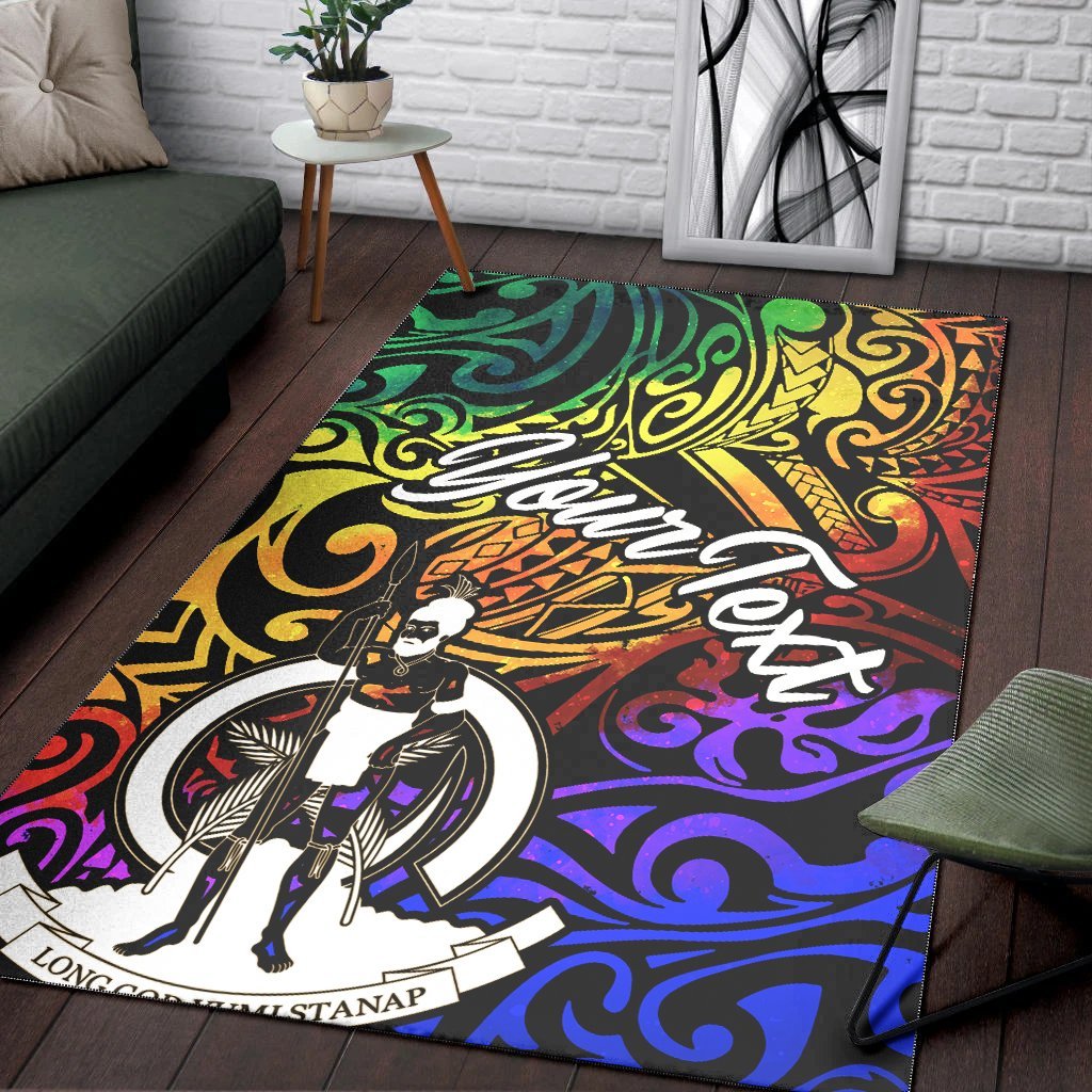 Vanuatu Custom Personalised Area Rug - Rainbow Polynesian Pattern - Vibe Hoodie Shop