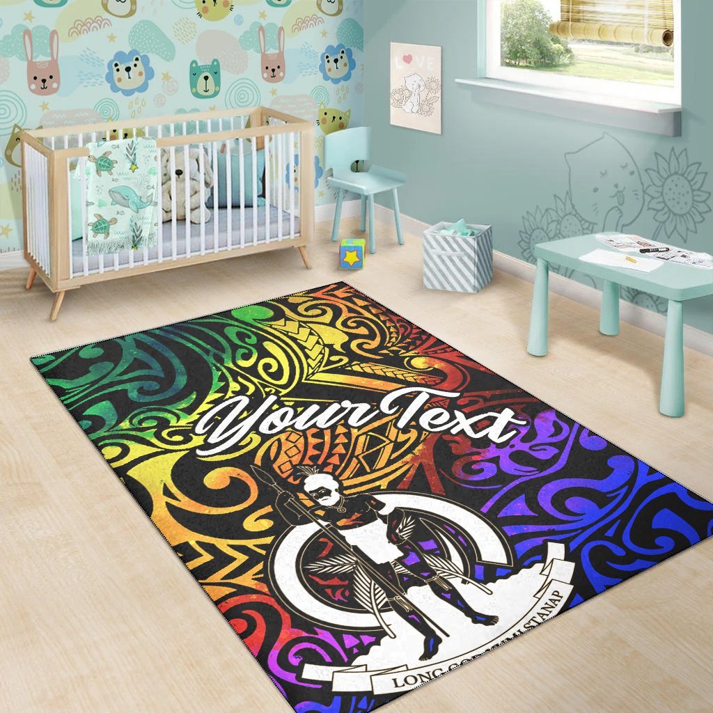 Vanuatu Custom Personalised Area Rug - Rainbow Polynesian Pattern - Vibe Hoodie Shop