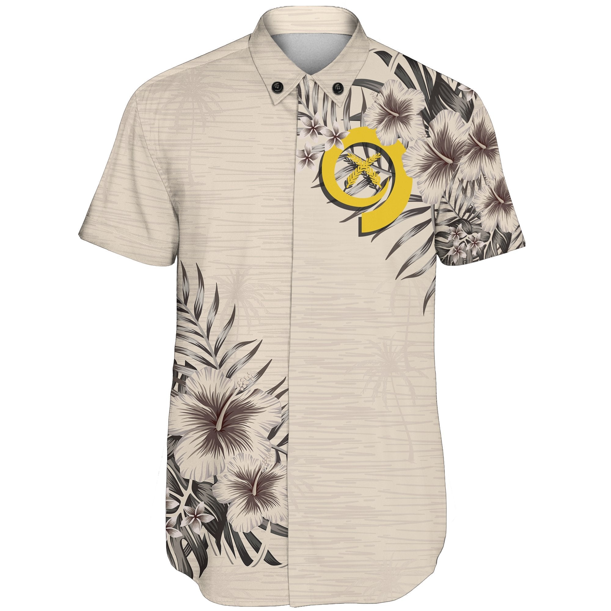 Vanuatu Short Sleeve Shirt - The Beige Hibiscus - Vibe Hoodie Shop