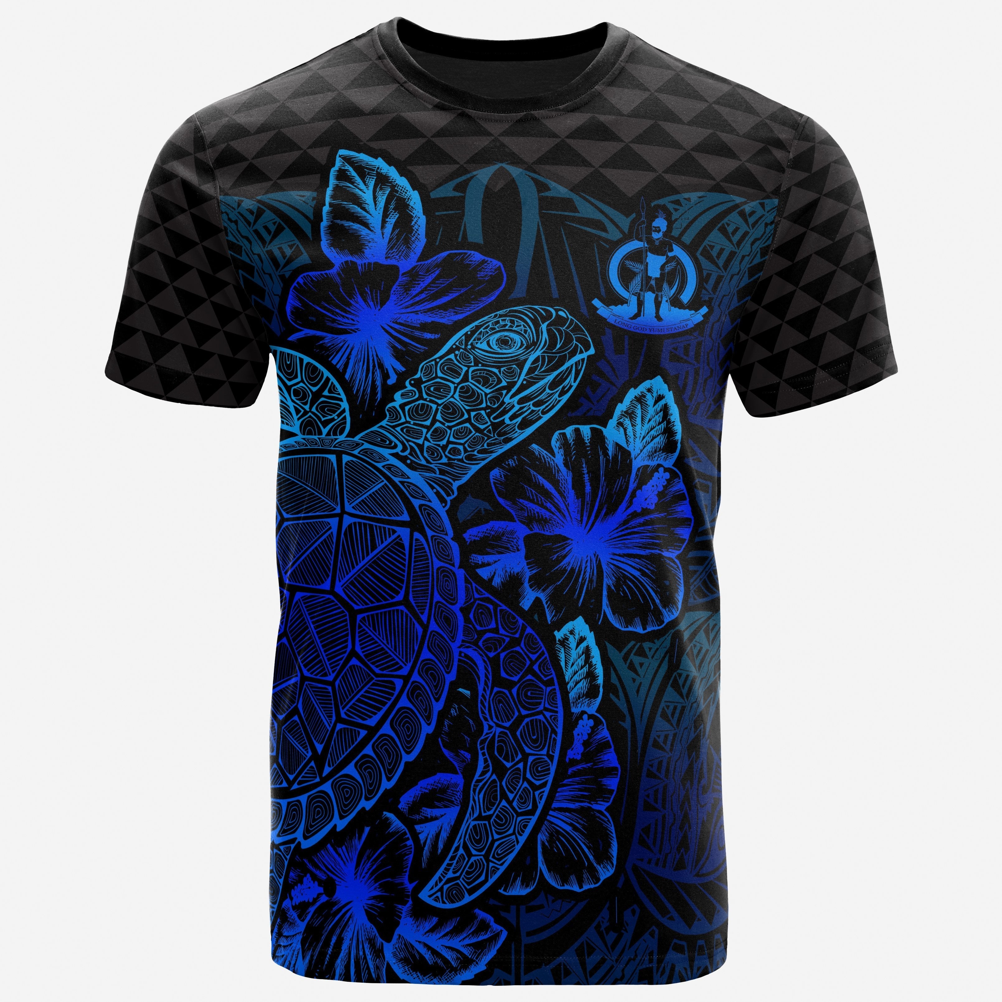 Vibe Hoodie Vanuatu T shirt - Vanuatu Coat Of Arms Turtle Hibiscus Blue - Vibe Hoodie Shop