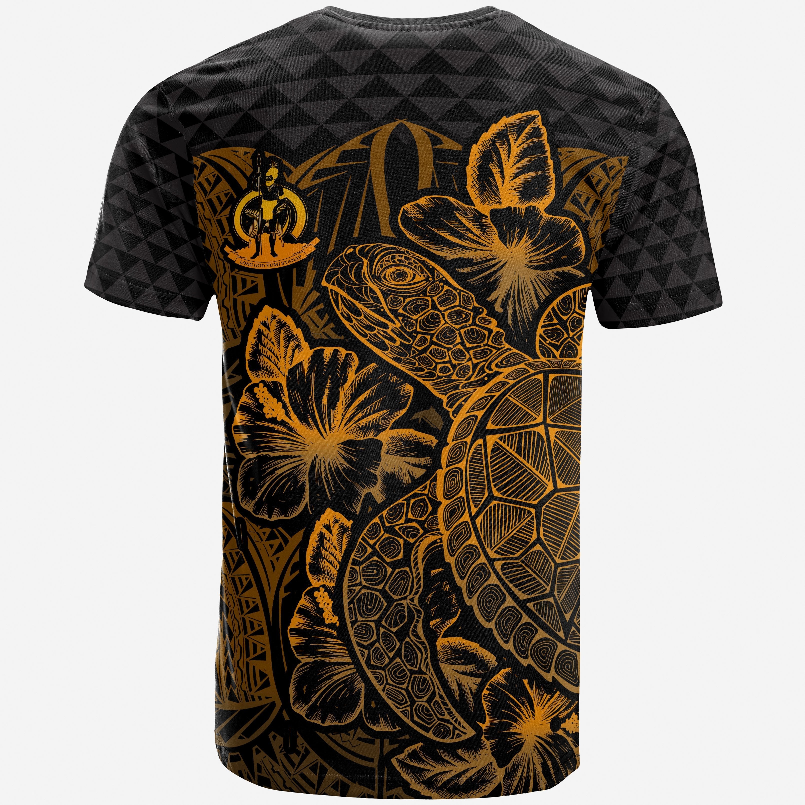 Vibe Hoodie Vanuatu T shirt - Vanuatu Coat Of Arms Turtle Hibiscus Gold - Vibe Hoodie Shop
