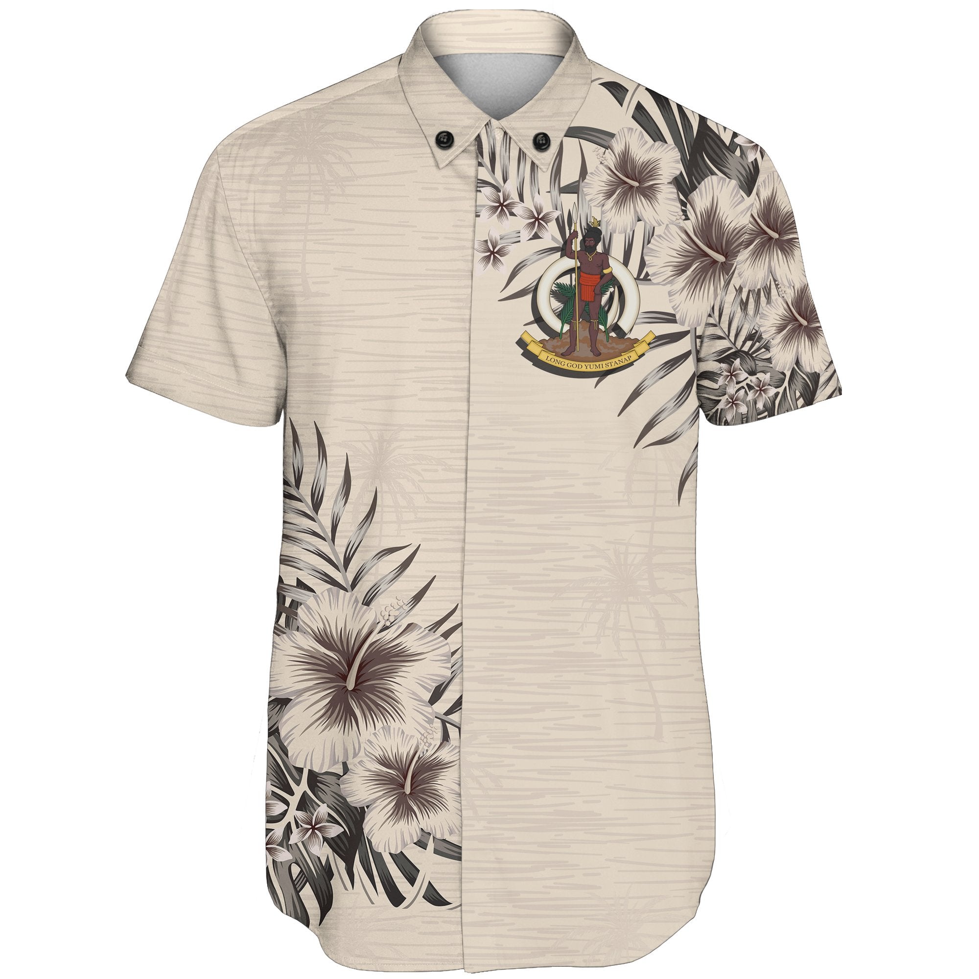 Vanuatu Short Sleeve Shirt - The Beige Hibiscus - Vibe Hoodie Shop