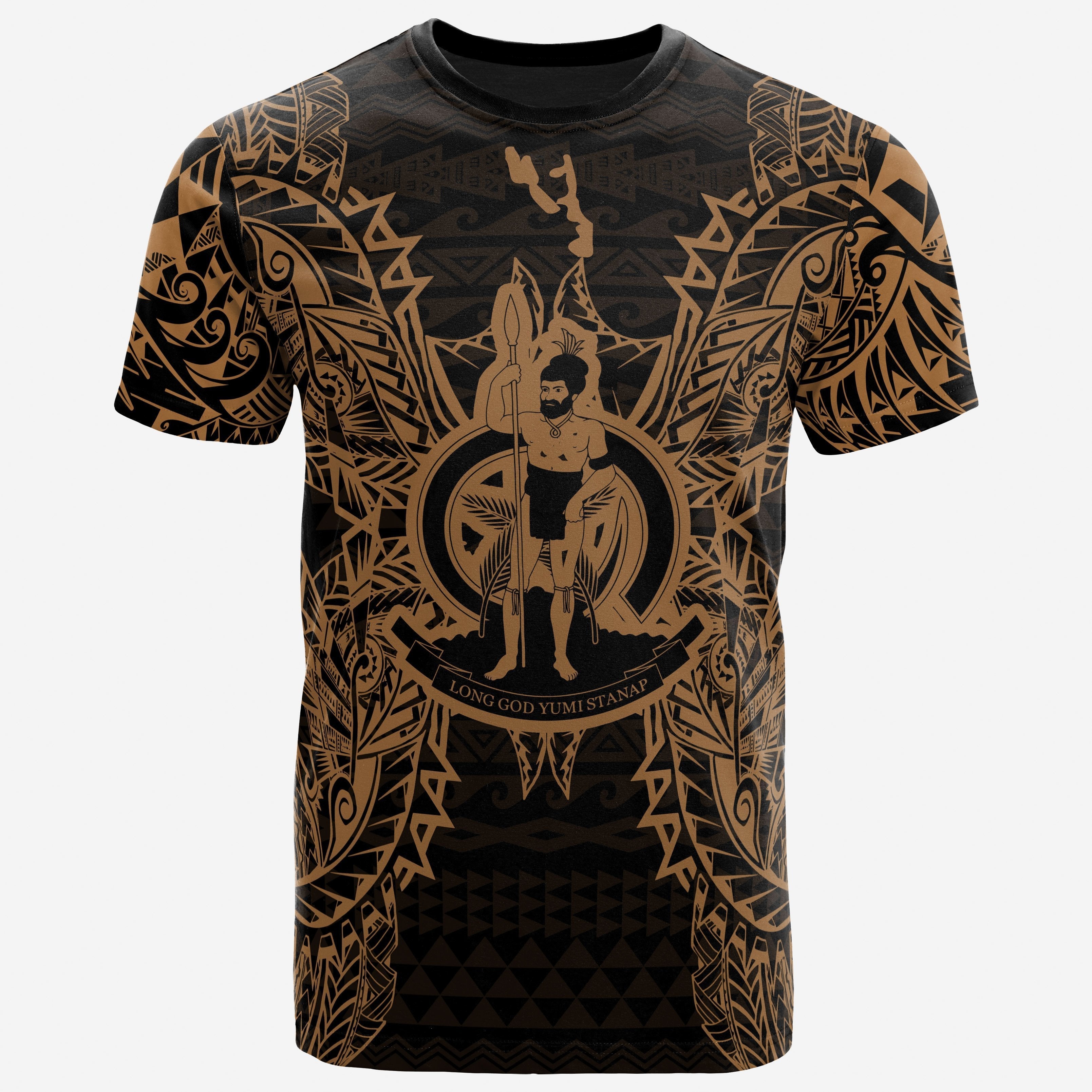 Vibe Hoodie Vanuatu All T shirt - Vanuatu Coat Of Arms Map Polynesian Tattoo Gold - Vibe Hoodie Shop