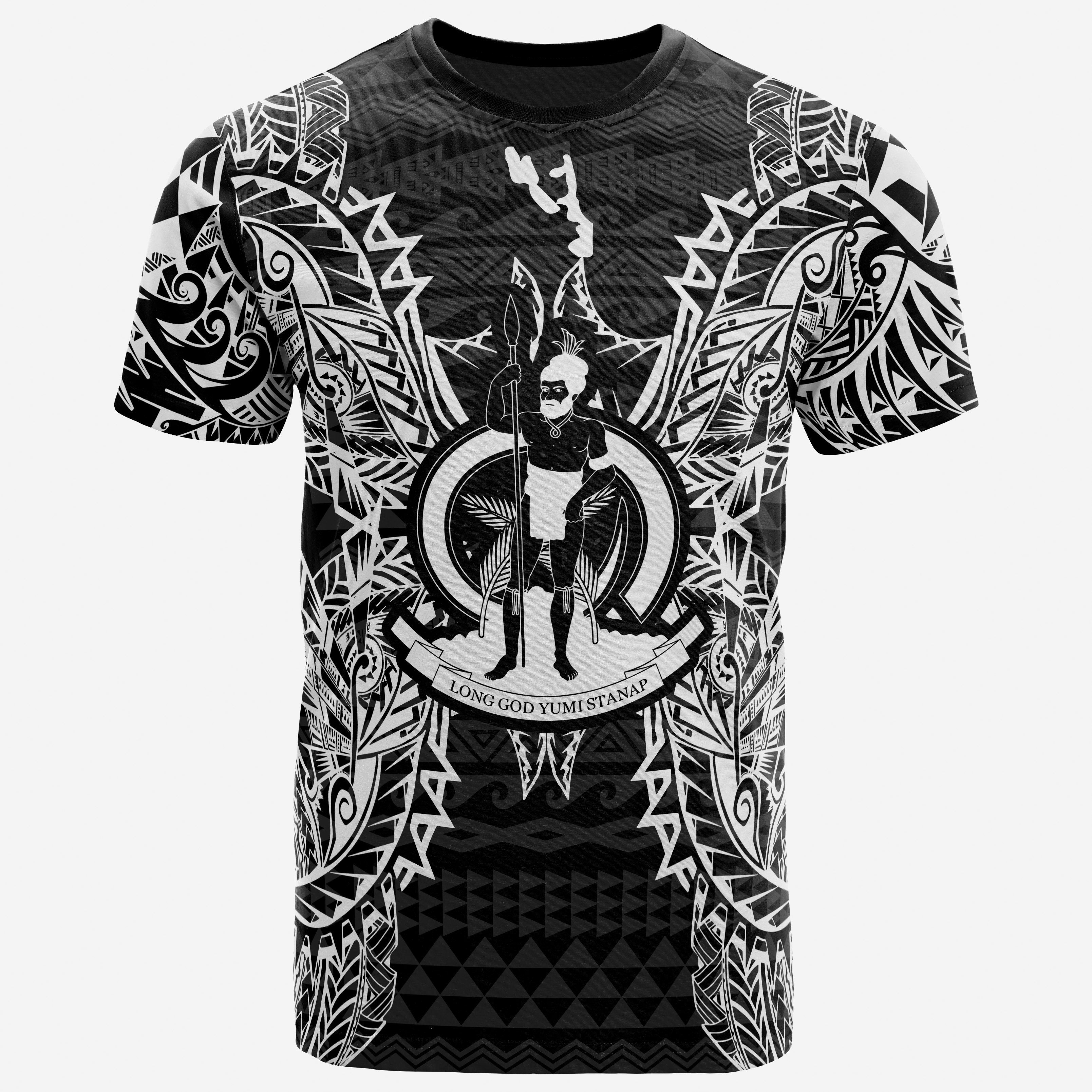 Vibe Hoodie Vanuatu All T shirt - Vanuatu Coat Of Arms Map Polynesian Tattoo White Black - Vibe Hoodie Shop