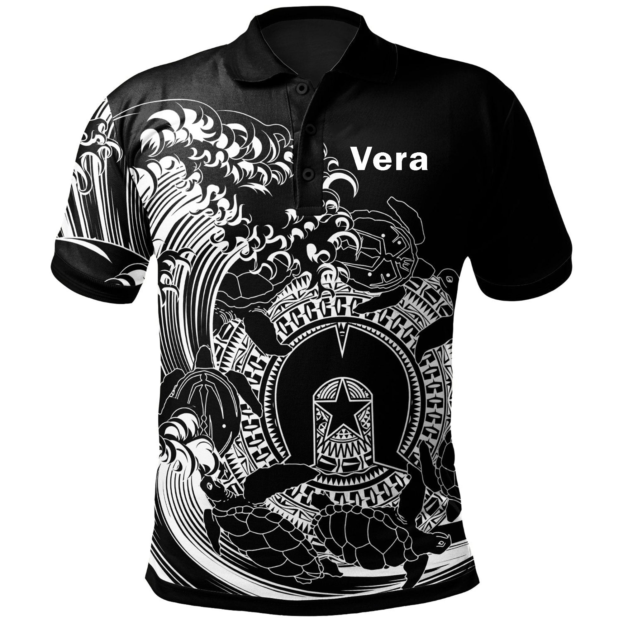 (Vera) Aboriginal Polo Shirt - Torres Strait Islands in Wave (Black) - RLT9 - Vibe Hoodie Shop