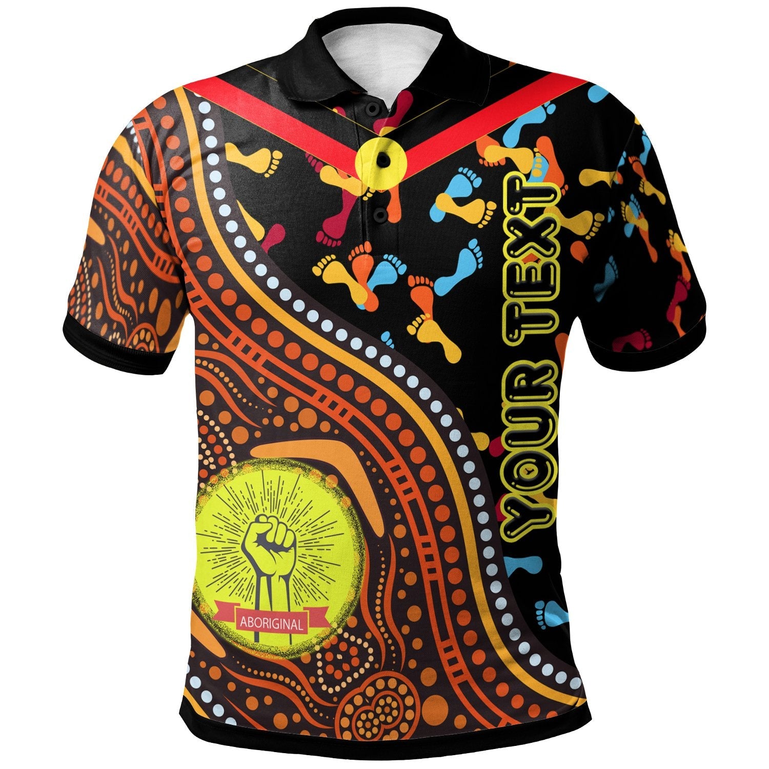 (Custom Text) Polo Shirt - Aboriginal Style and Flag, Dot Painting - Vibe Hoodie Shop