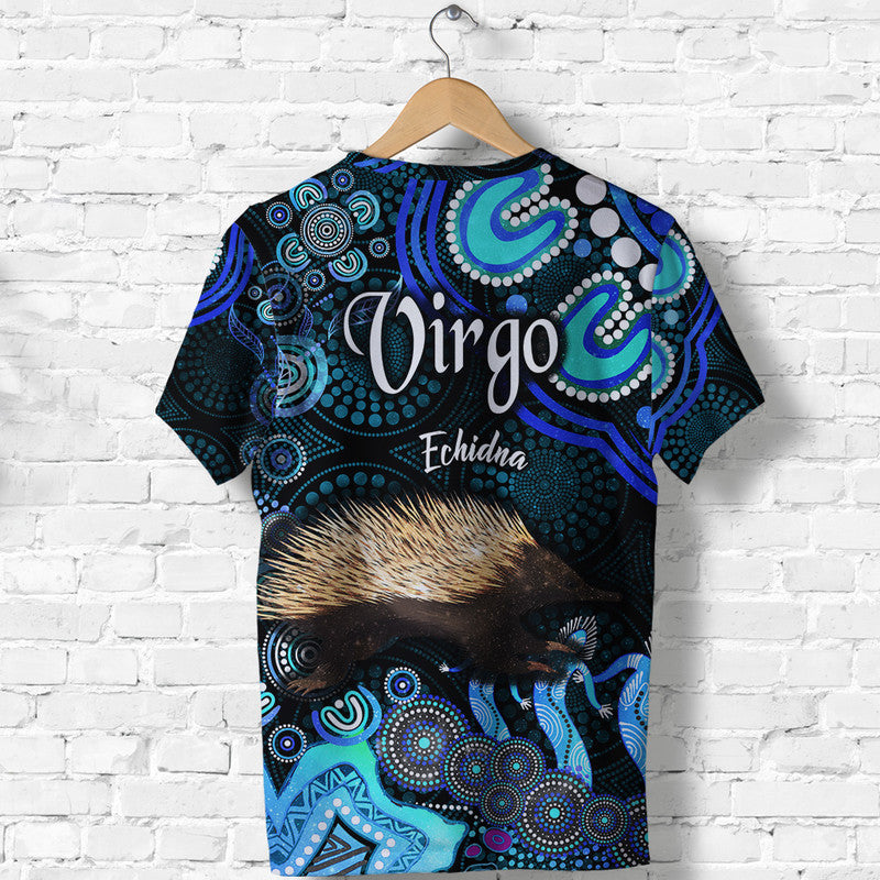 Australian Astrology T Shirt Virgo Echidna Zodiac Aboriginal Vibes - Blue - Vibe Hoodie Shop