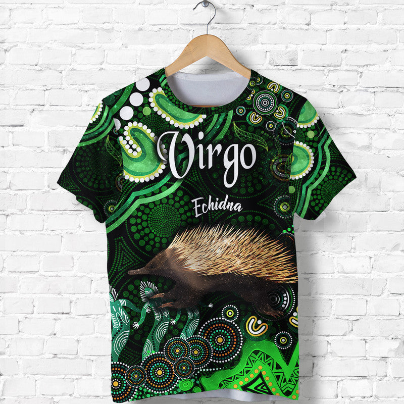 Australian Astrology T Shirt Virgo Echidna Zodiac Aboriginal Vibes - Green - Vibe Hoodie Shop