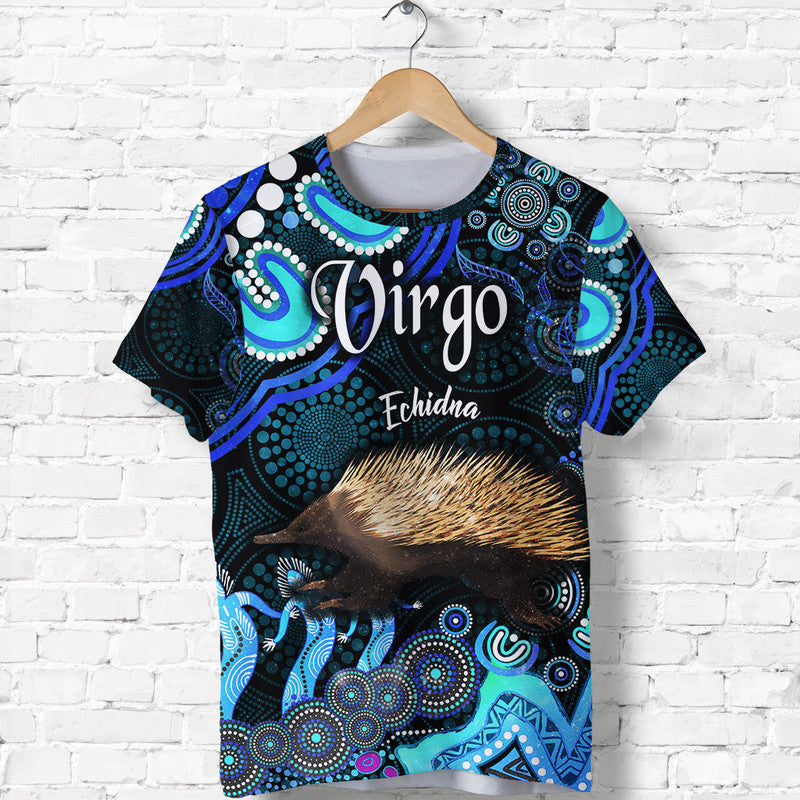 Australian Astrology T Shirt Virgo Echidna Zodiac Aboriginal Vibes - Blue - Vibe Hoodie Shop