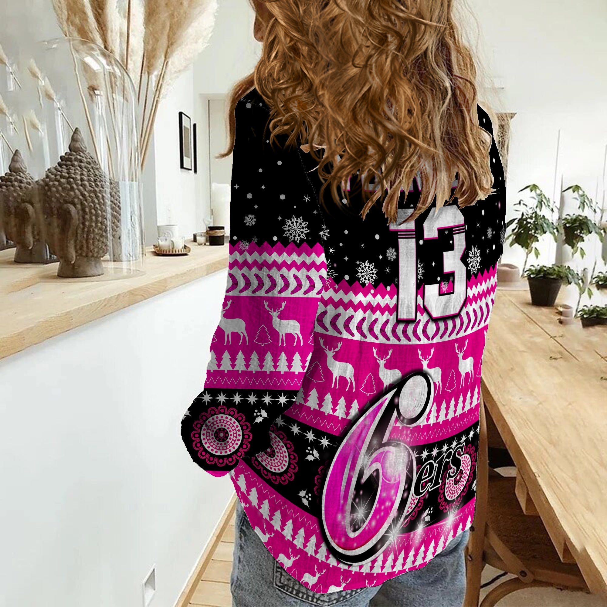 (Custom Text and Number) Sydney Sixers Cricket Women Casual Shirt Christmas Aboriginal - Vibe Hoodie Shop