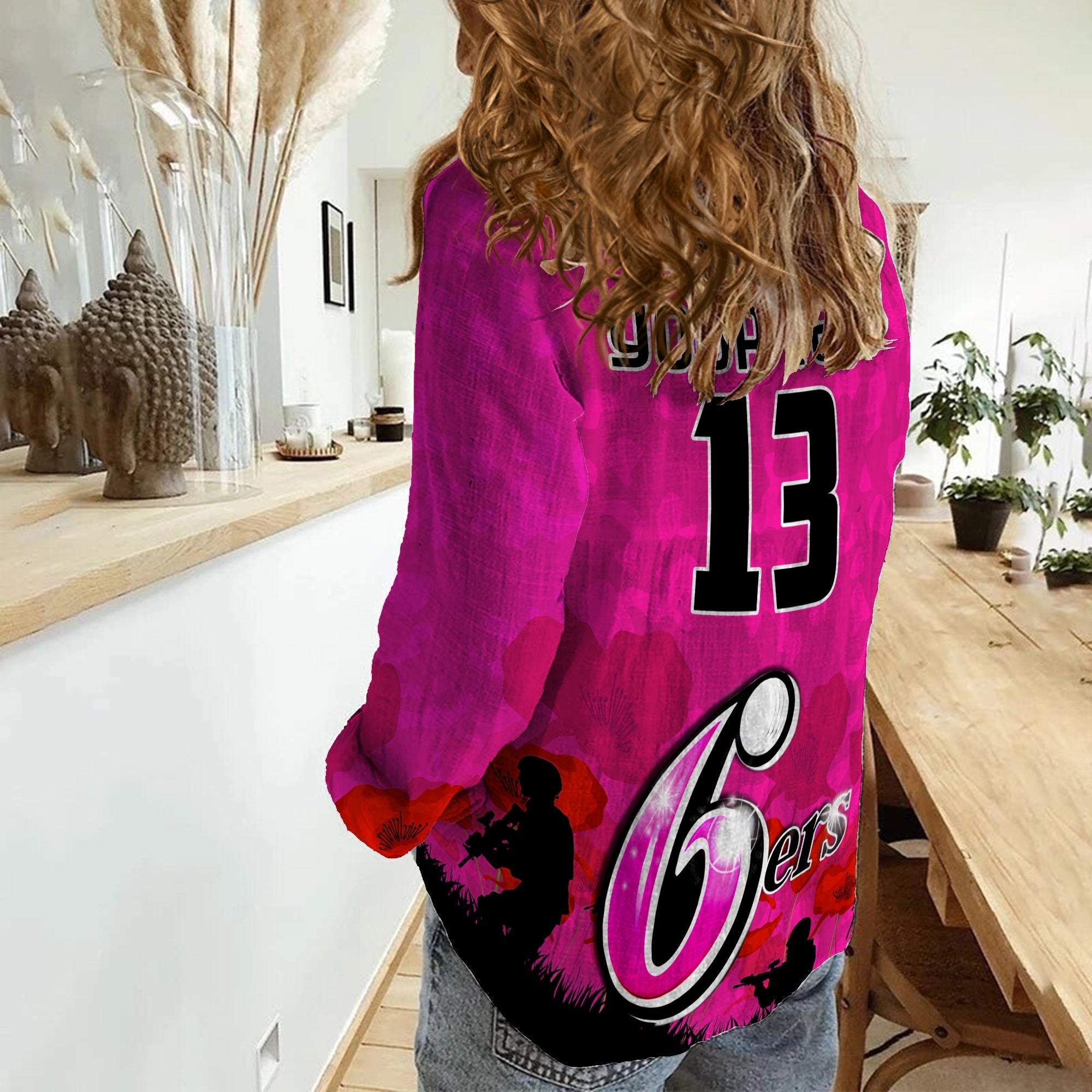 (Custom Text and Number) Sydney Sixers Cricket Women Casual Shirt Anzac Day Camouflage Poppy Lest We Forget - Vibe Hoodie Shop