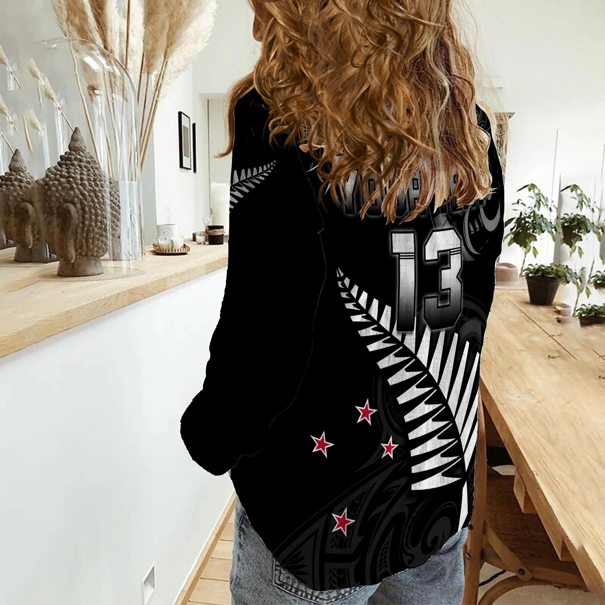 (Custom Text and Number) New Zealand Cricket Women Casual Shirt Go Black Cap Champions Mix Maori Kiwis - Vibe Hoodie Shop