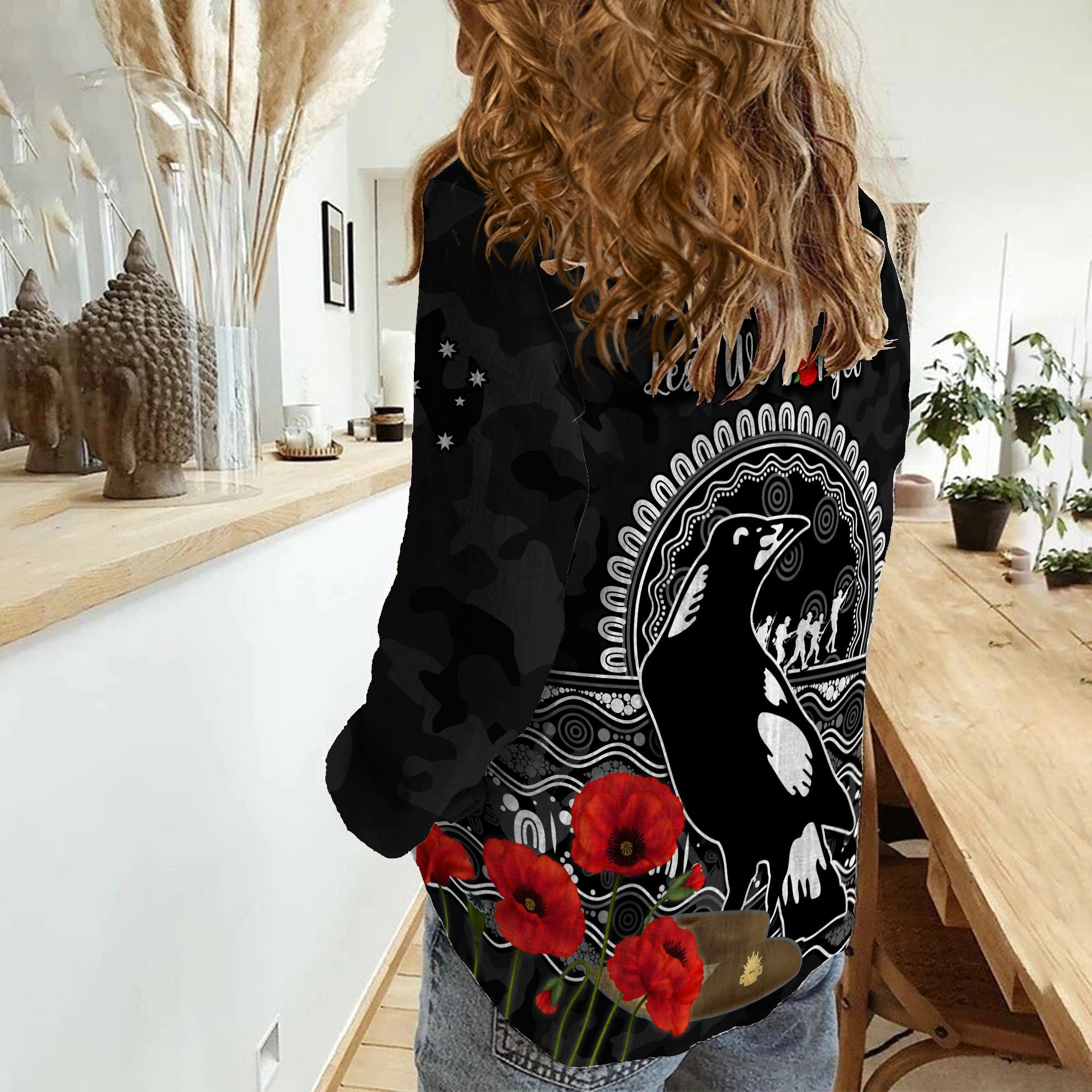 (Custom Personalised) Magpies Football ANZAC Day Women Casual Shirt Speical Poppy mix Aboriginal - Vibe Hoodie Shop