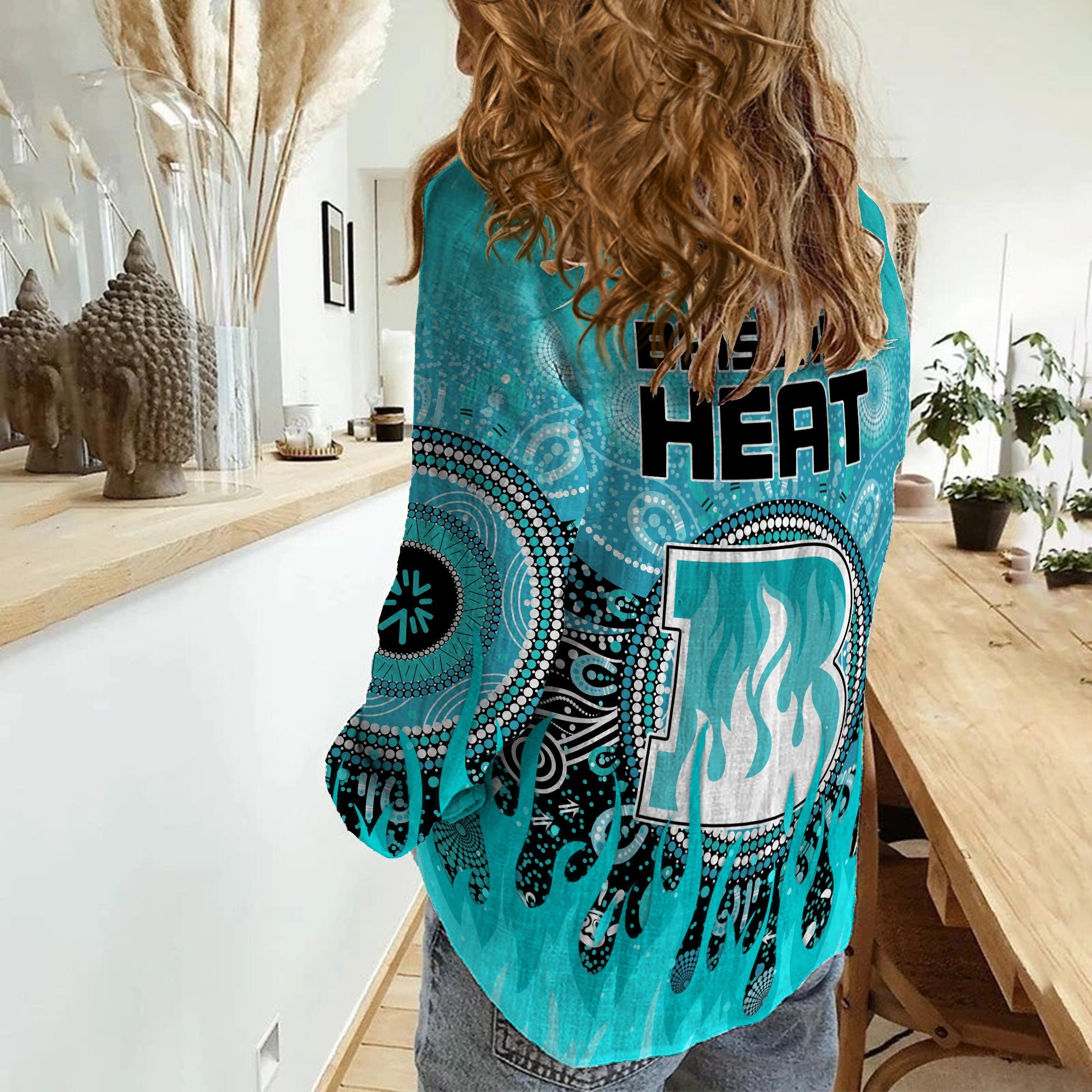 Brisbane Heat Women Casual Shirt Aboriginal Dot Fire Australia Cricket - Vibe Hoodie Shop