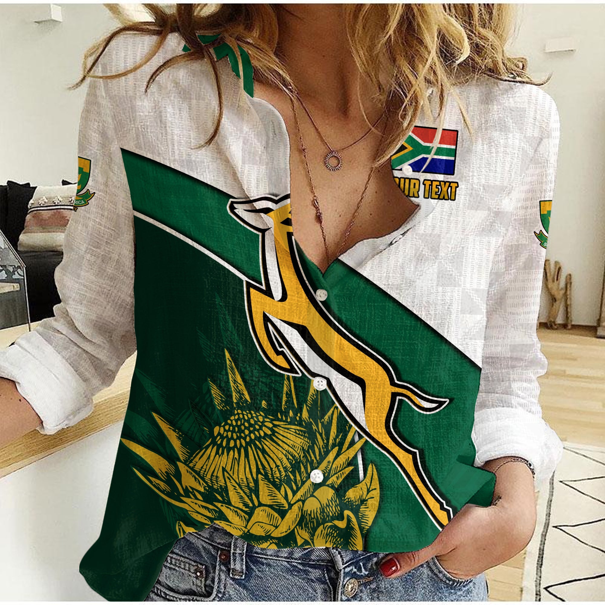 (Custom Personalised) South Africa Rugby Women Casual Shirt King Protea Proudly Springboks - Vibe Hoodie Shop