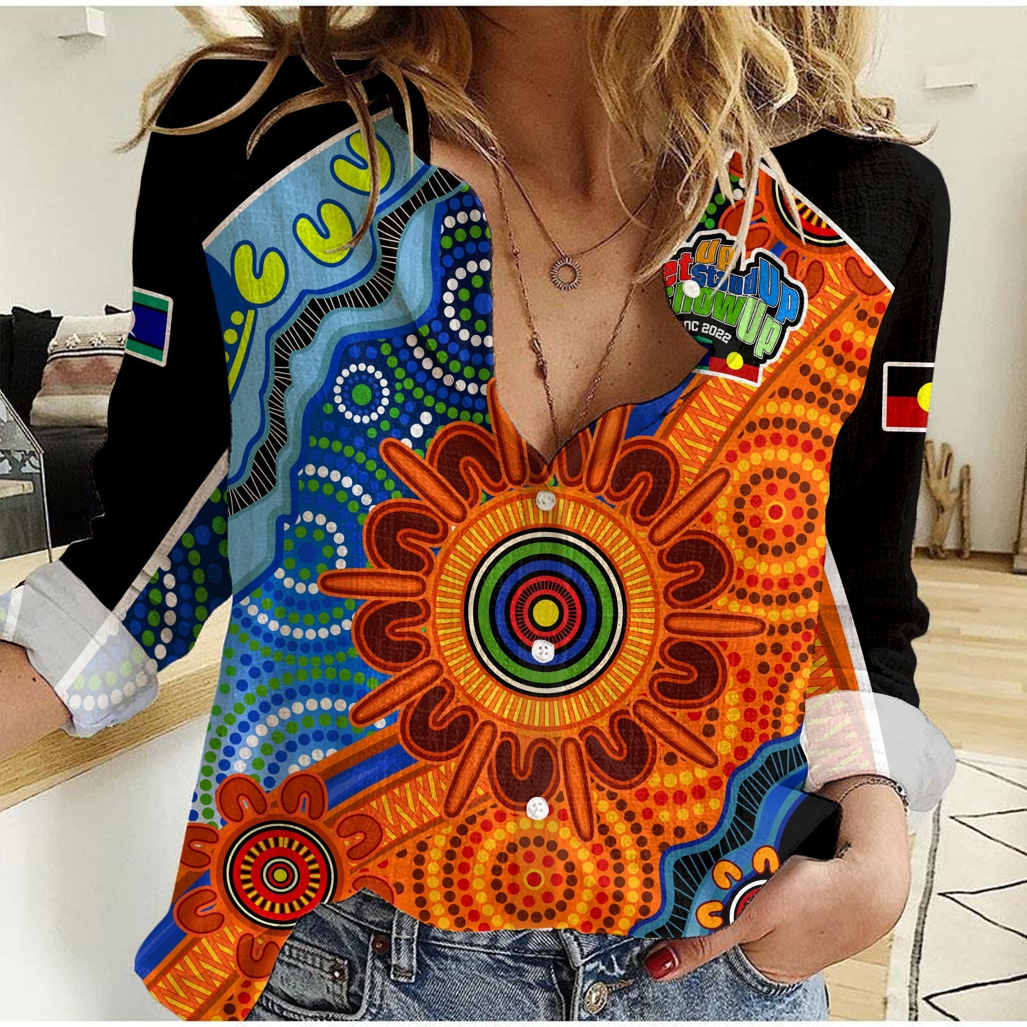 (Custom Text and Number) NAIDOC Week 2022 Women Casual Shirt Aboriginal and Torres Strait Islanders Together - Vibe Hoodie Shop