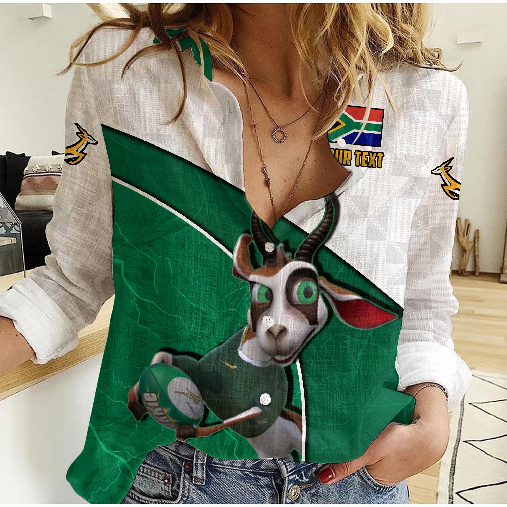 (Custom Personalised) South Africa Rugby Women Casual Shirt Proudly Springboks Cartoon Bokke African Pattern - Vibe Hoodie Shop