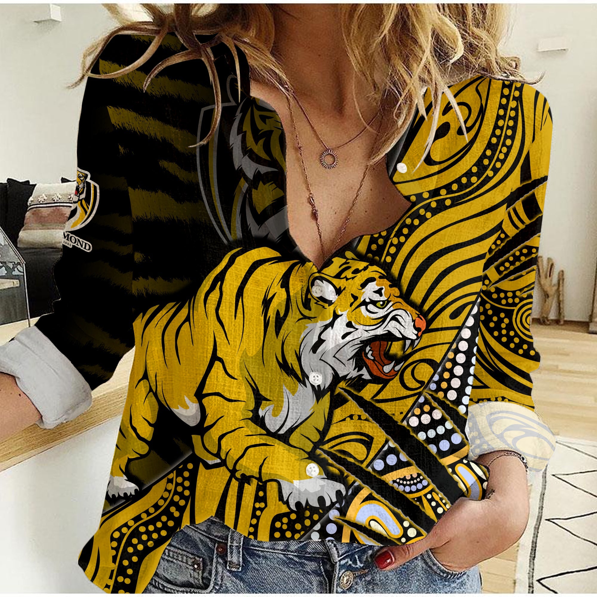 (Custom Personalised) Richmond Football Women Casual Shirt Aboriginal Go The Tigers Premiers - Vibe Hoodie Shop