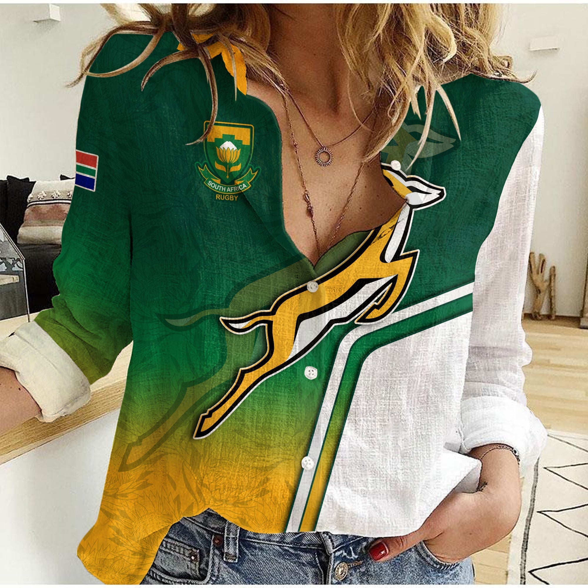 (Custom Personalised) South Africa Rugby Women Casual Shirt Protea Flower Springboks Go Bokke - Vibe Hoodie Shop