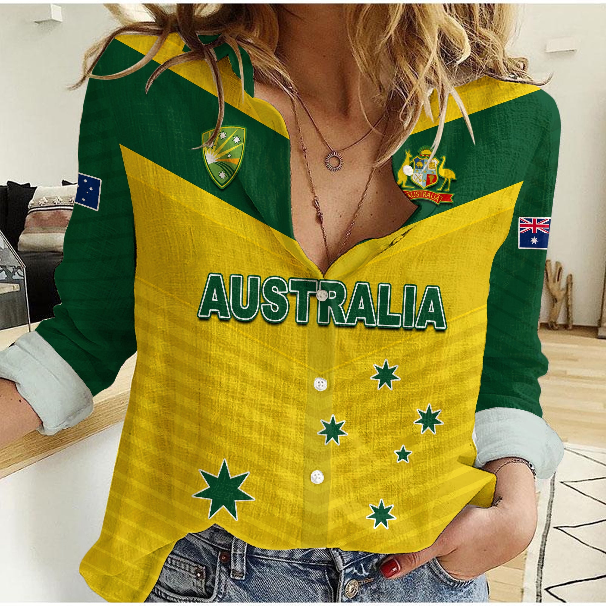 (Custom Text and Number) Australia Cricket Women Casual Shirt Go Aussie Champions - Vibe Hoodie Shop