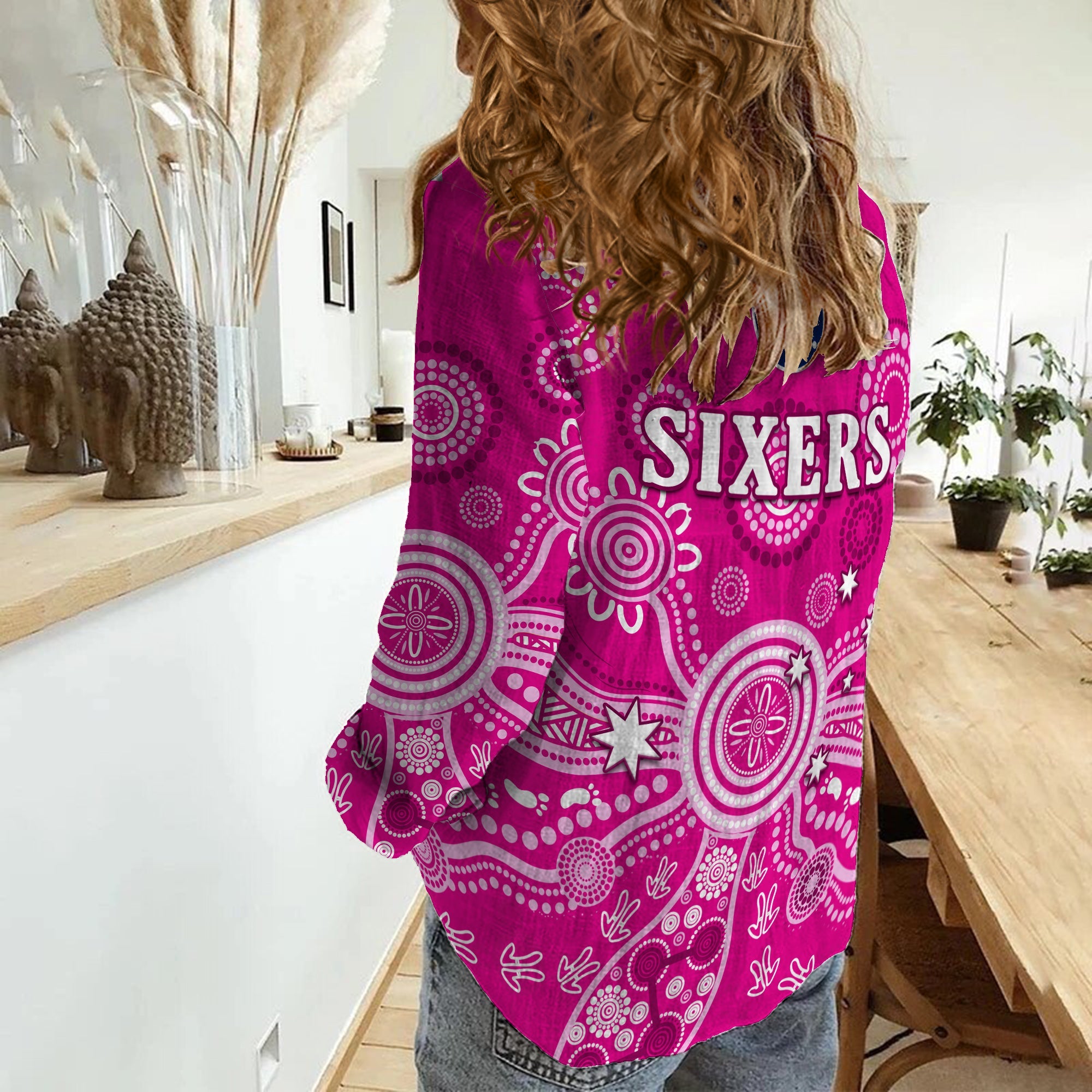 Sydney Sixers Women Casual Shirt Cricket Indigenous Australian Art Ver.02 - Vibe Hoodie Shop