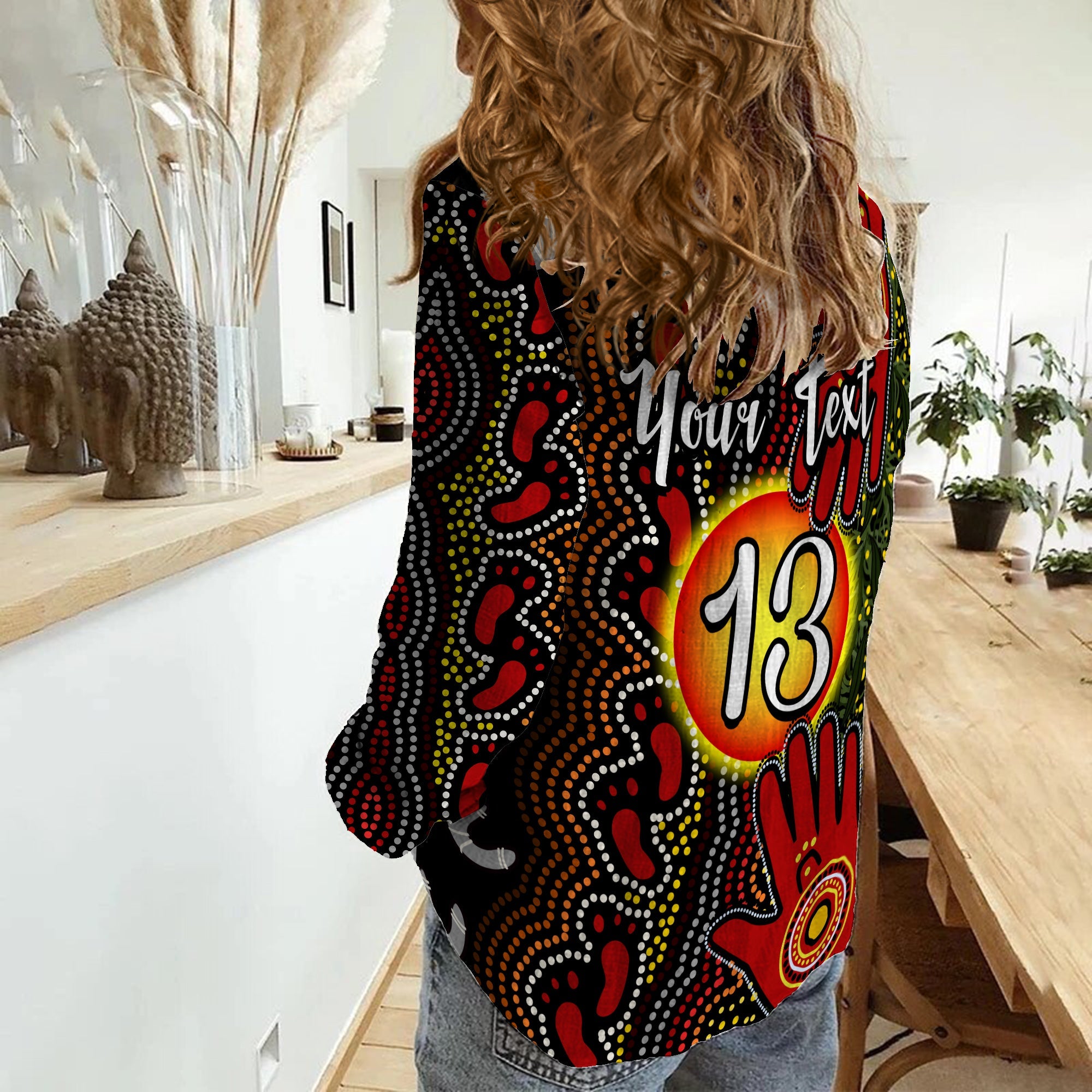 (Custom Text and Number) Aboriginal Dot Painting Women Casual Shirt Go To Touch The Sun - Vibe Hoodie Shop