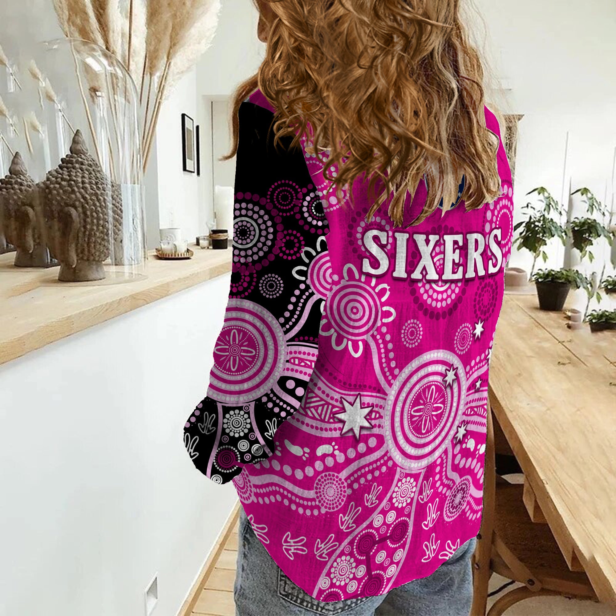 Sydney Sixers Women Casual Shirt Cricket Indigenous Australian Art Ver.01 - Vibe Hoodie Shop