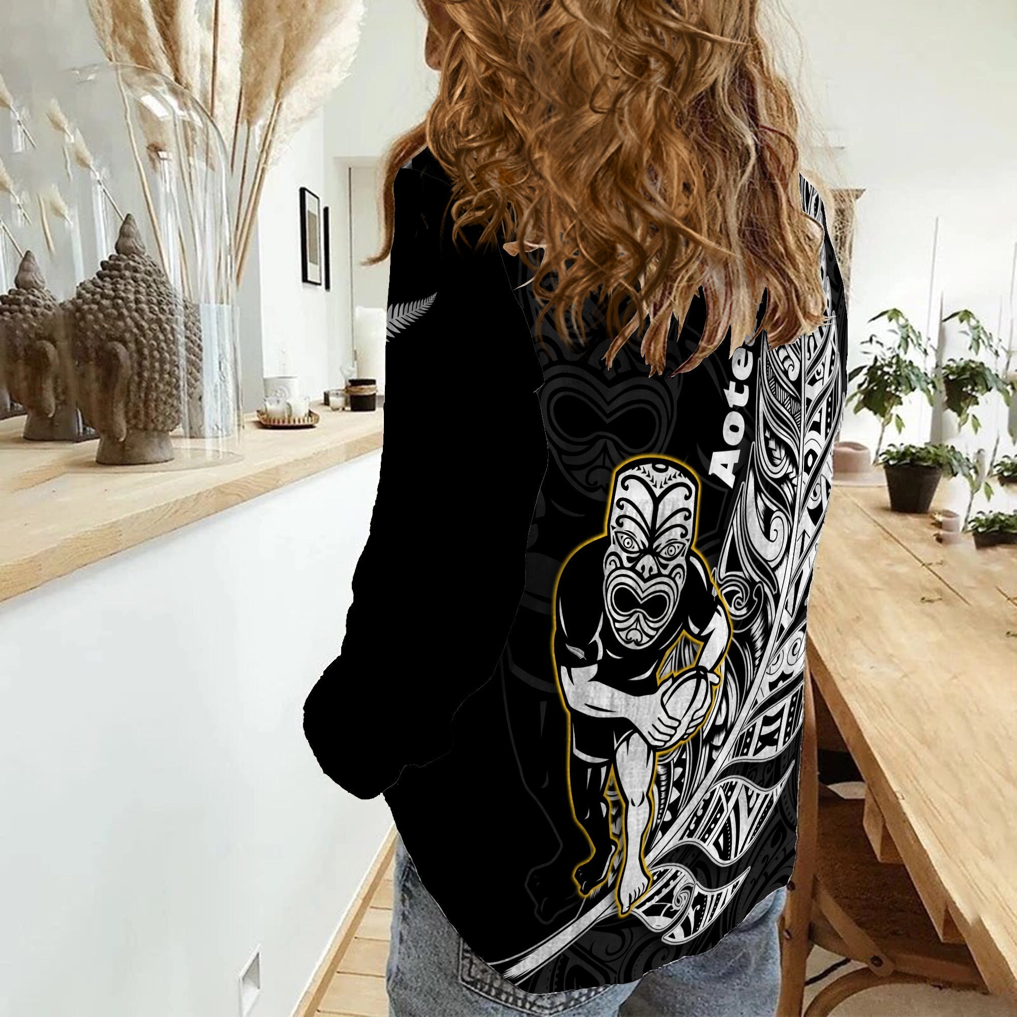 New Zealand Silver Fern Rugby Women Casual Shirt All Black Maori Version Black - Vibe Hoodie Shop