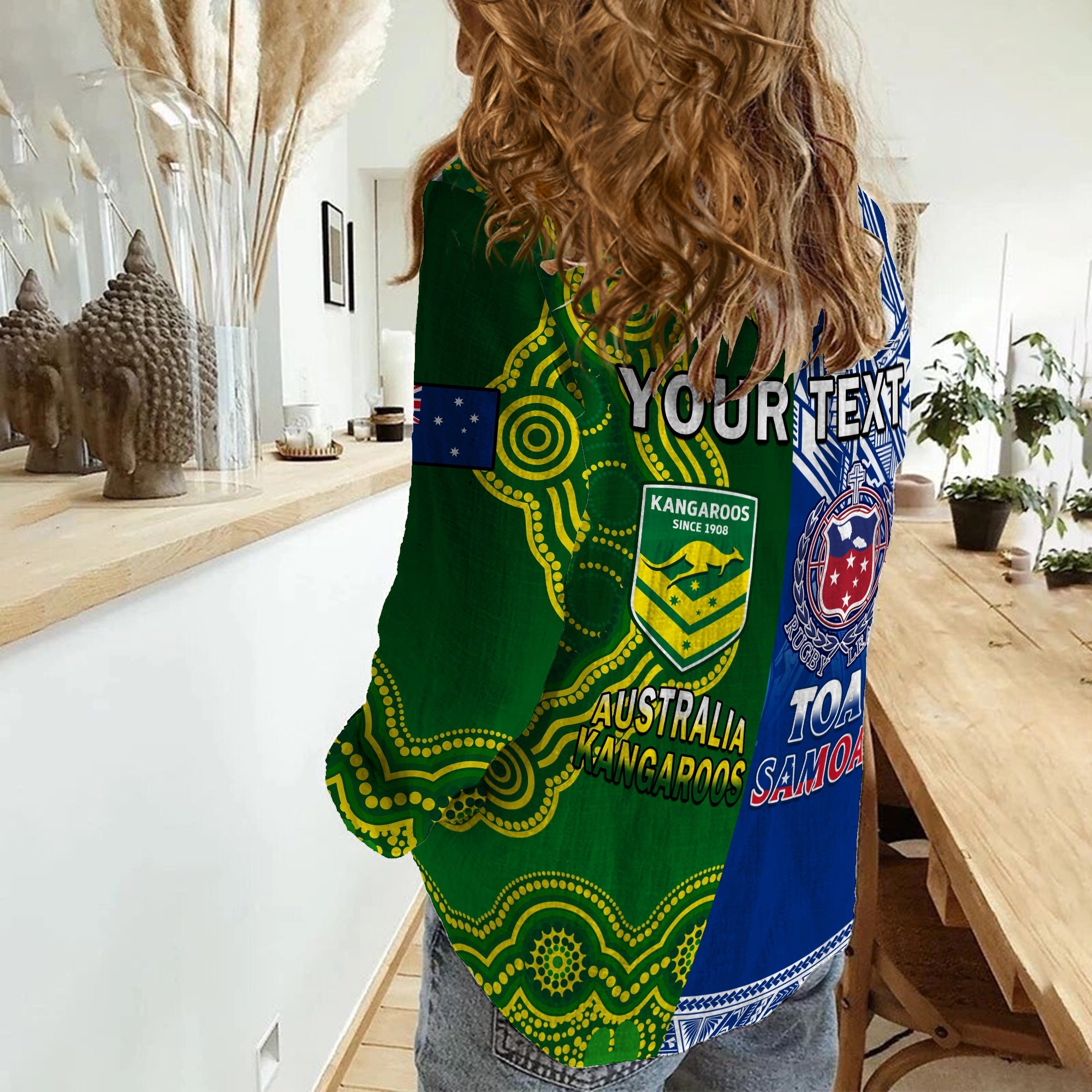 (Custom Personalised) Samoa Rugby and Australia Rugby Women Causal Shirt Toa Samoa Mix Kangaroos Pacific - Vibe Hoodie Shop