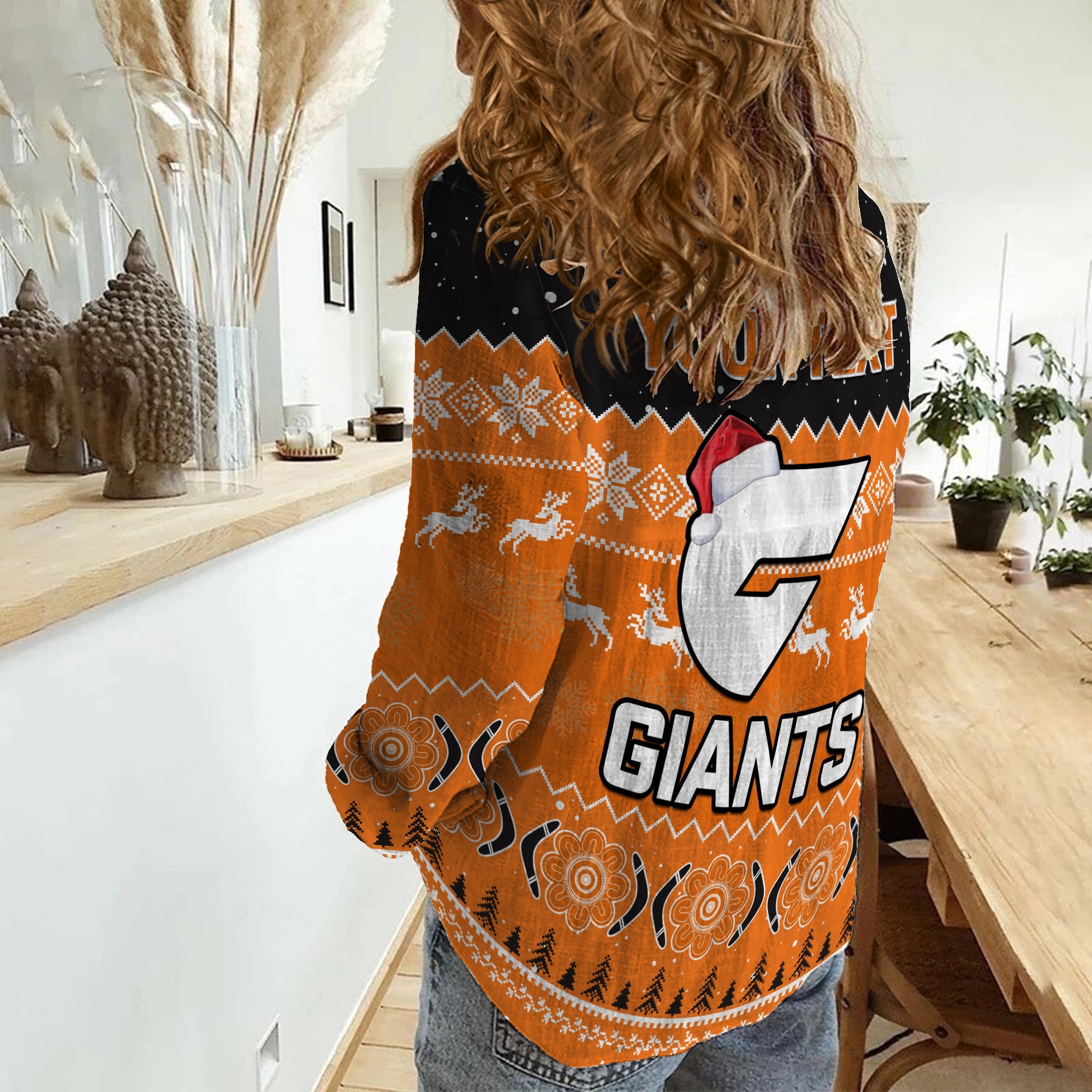 (Custom Personalised) Greater Western Sydney Football Women Casual Shirt Giants Aboriginal Merry Christmas - Vibe Hoodie Shop