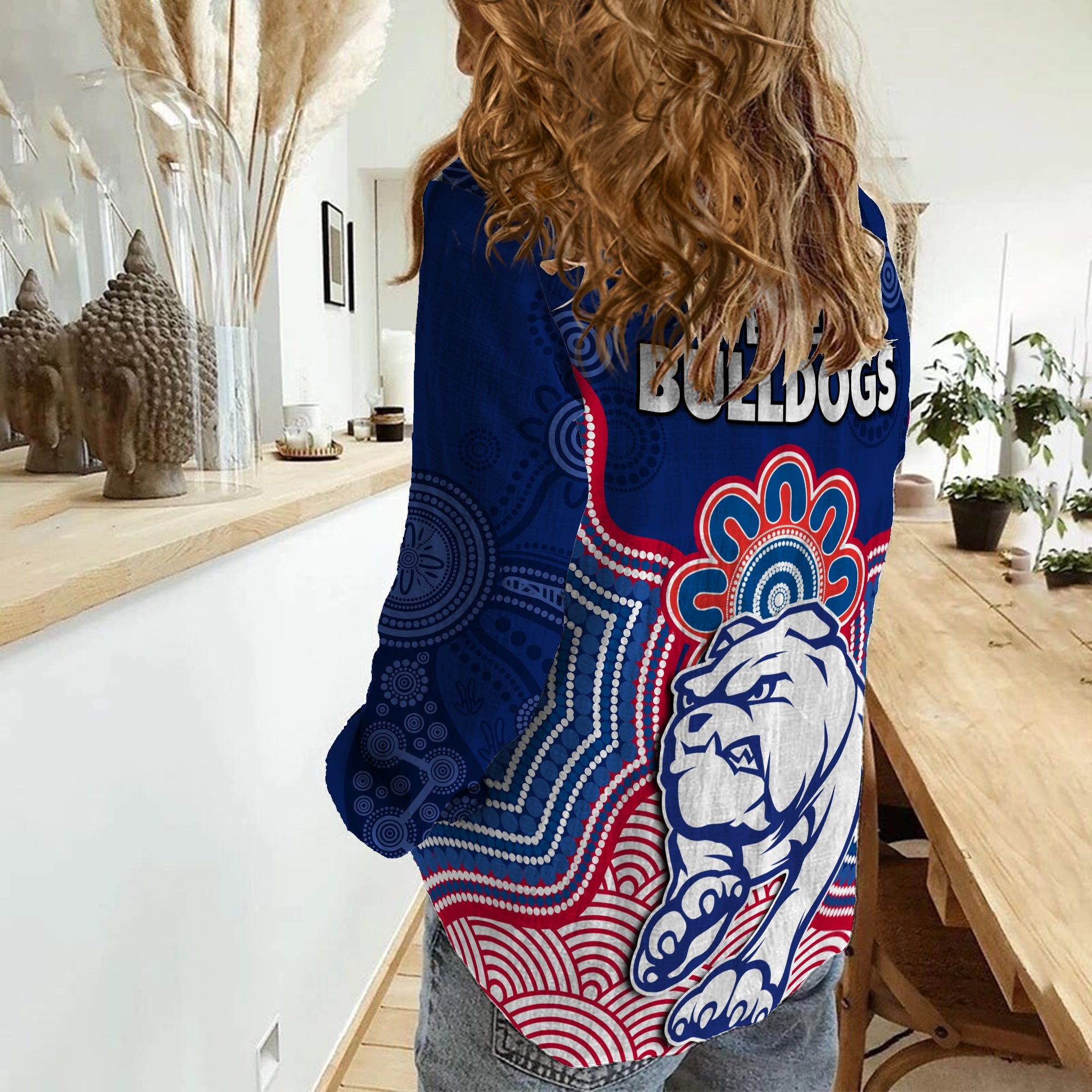 Bulldogs Football Women Casual Shirt Western Doggies Aboriginal Art - Vibe Hoodie Shop