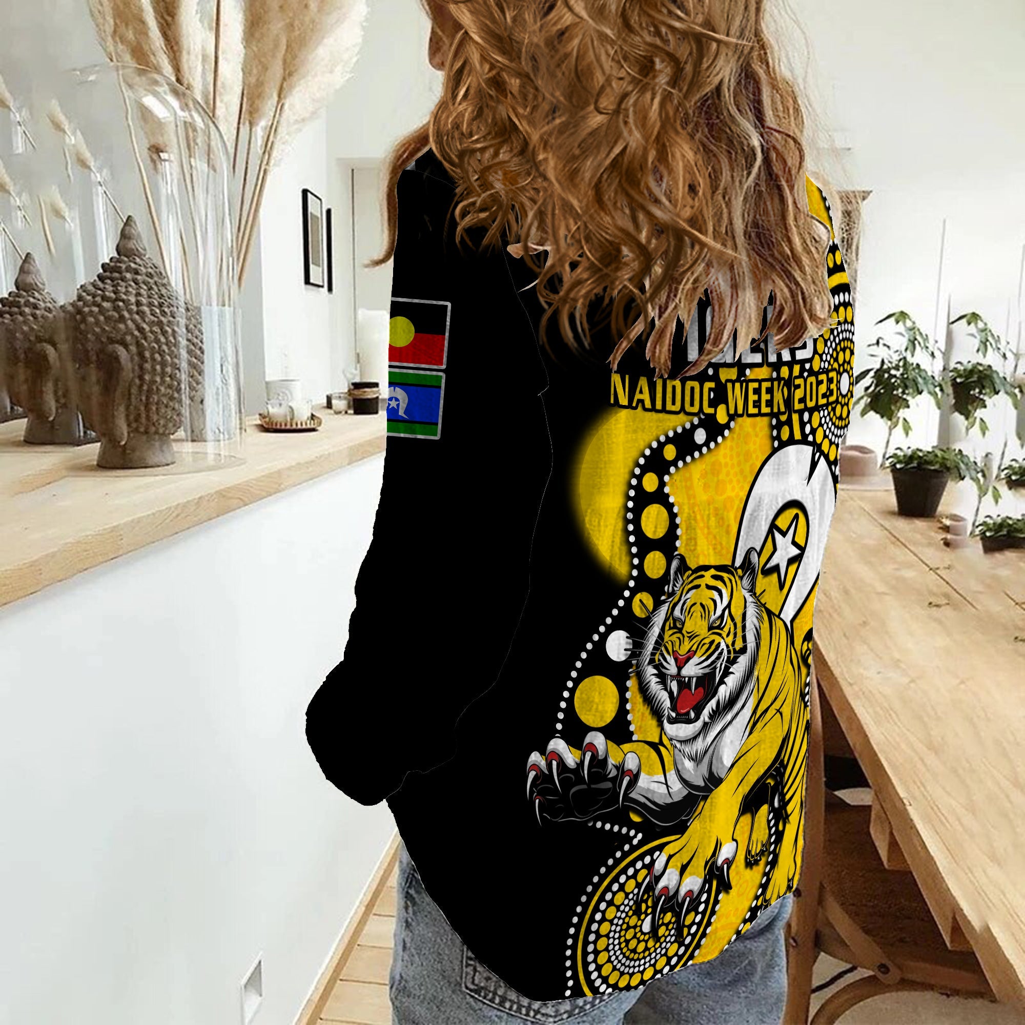 Richmond Football NAIDOC 2023 Women Casual Shirt Tigers For Our Elders Indigenous Art - Vibe Hoodie Shop